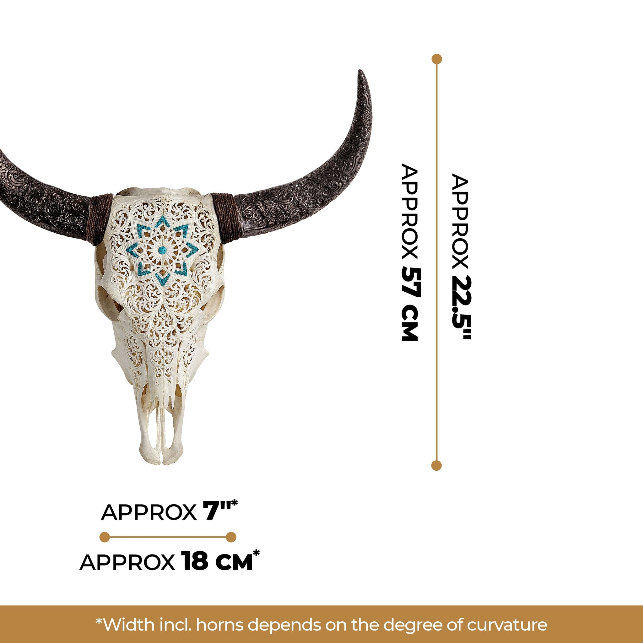 Hand Carved Cow Skull - White Glowing Mandala