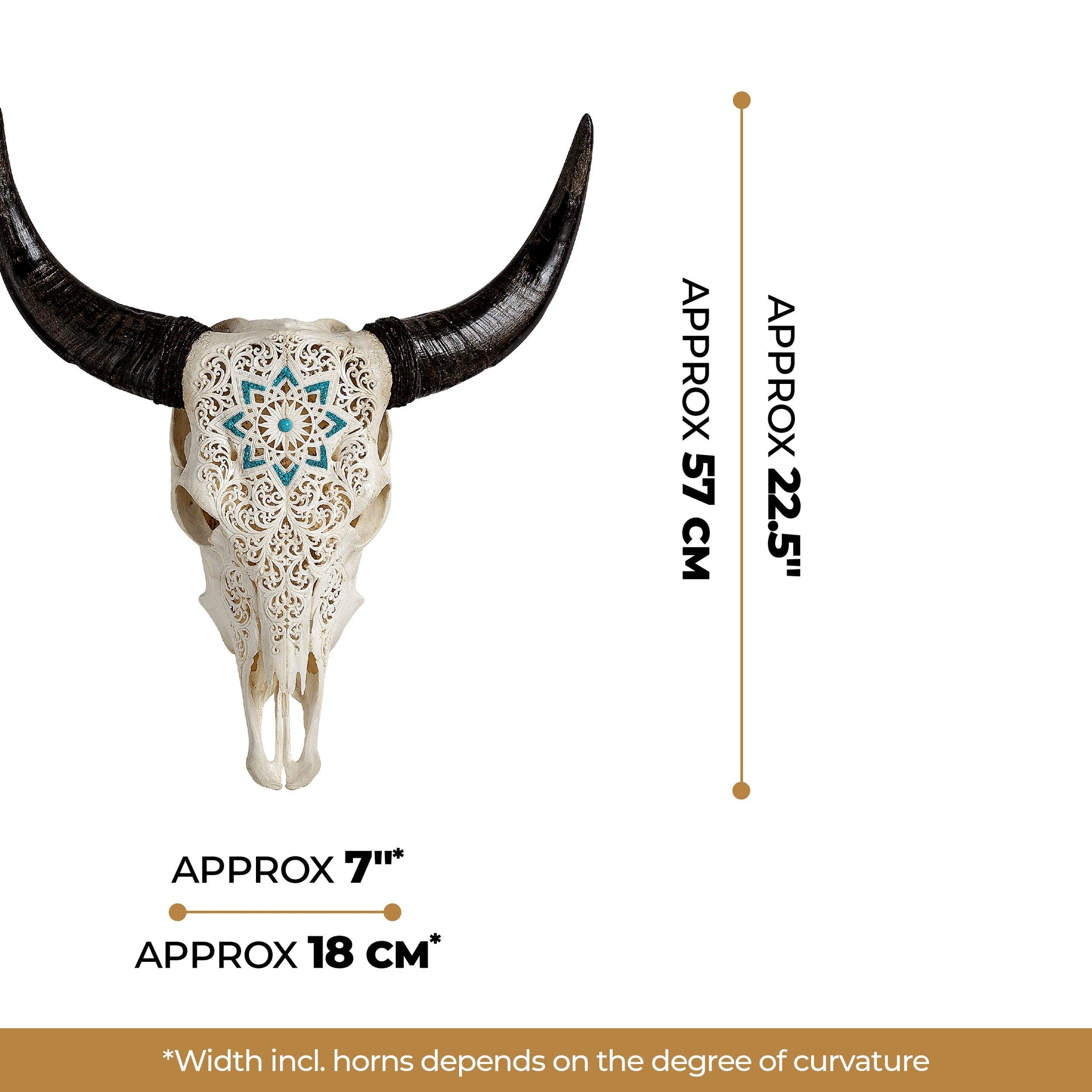 Hand Carved Cow Skull - White Glowing Mandala