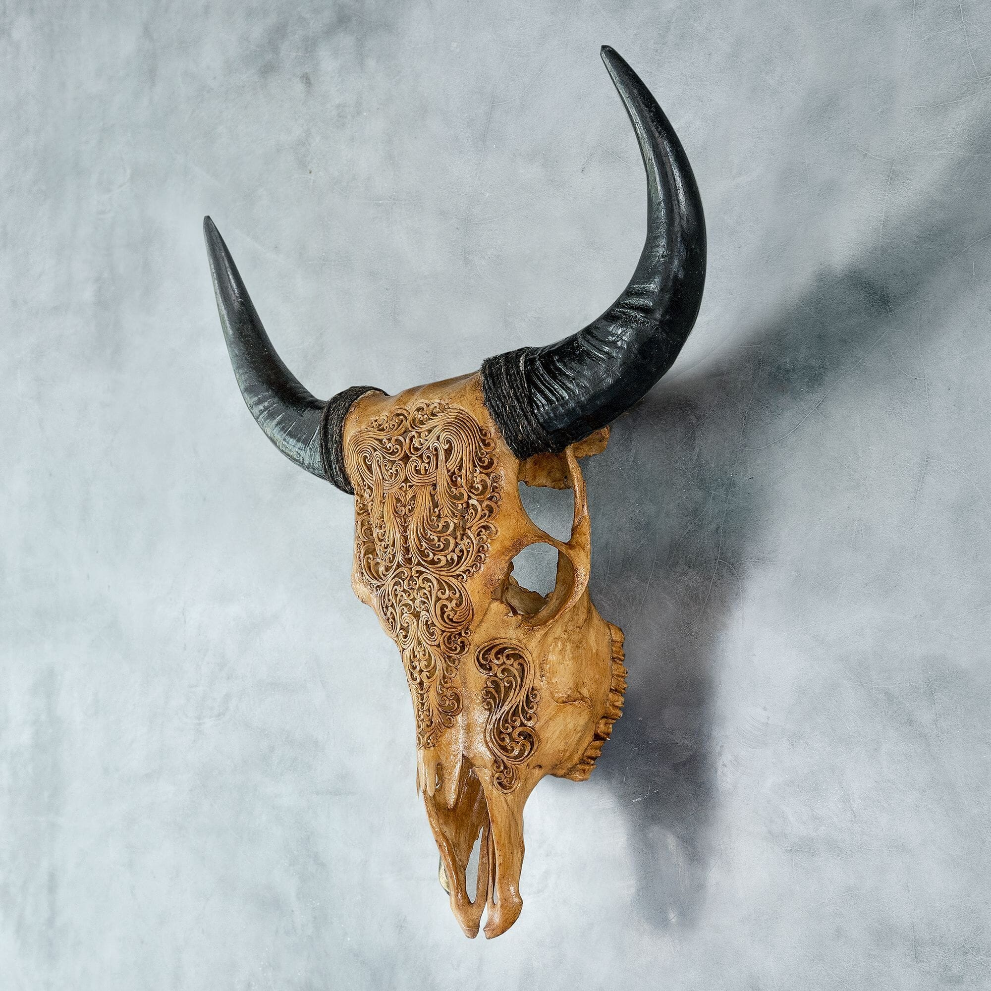 Hand Carved Cow Skull - Antique Titan