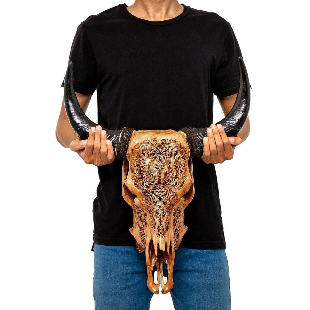 Hand Carved Cow Skull - Antique Titan