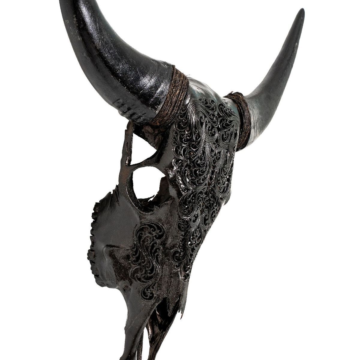 Hand Carved Cow Skull - Black Titan