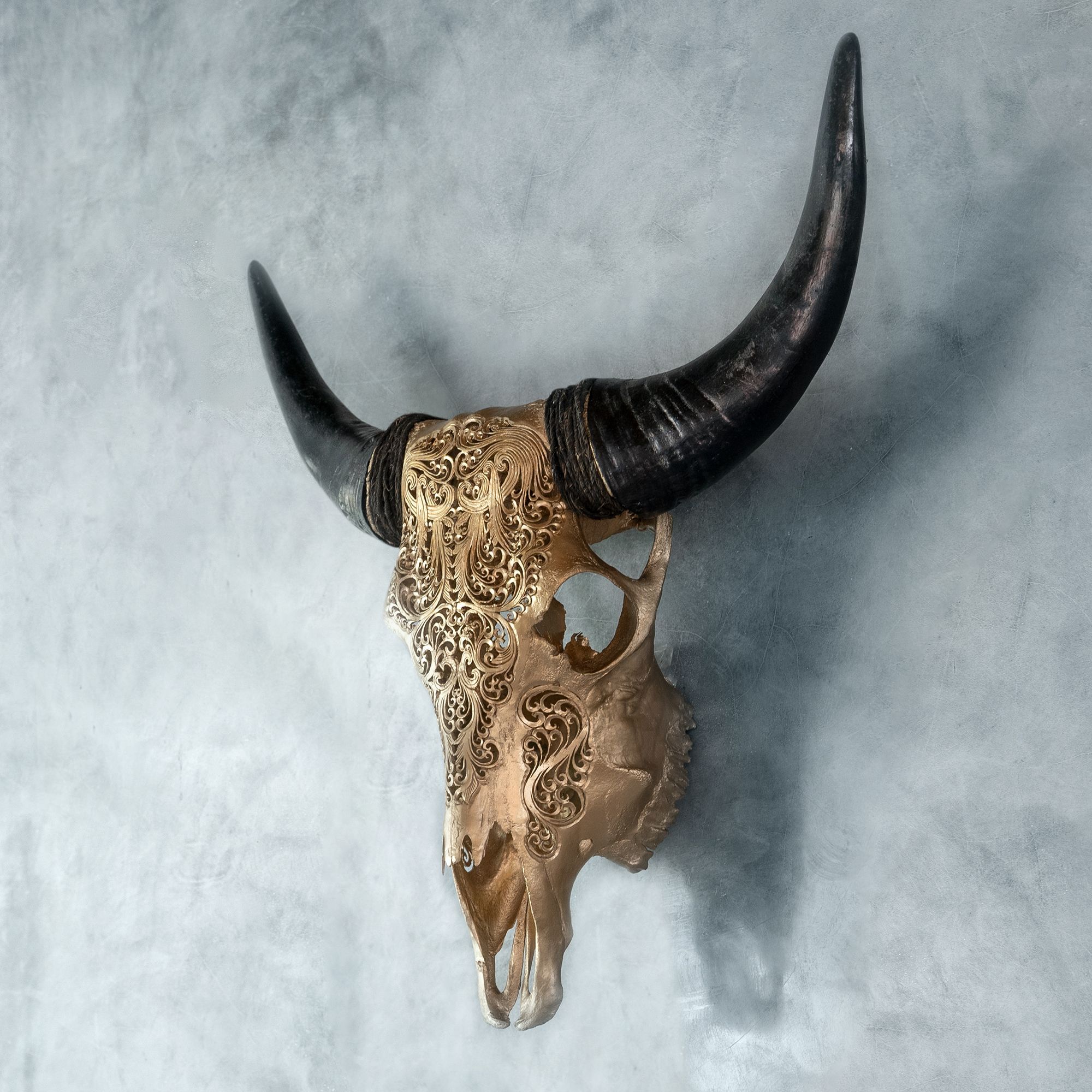 Hand Carved Cow Skull - Golden Titan