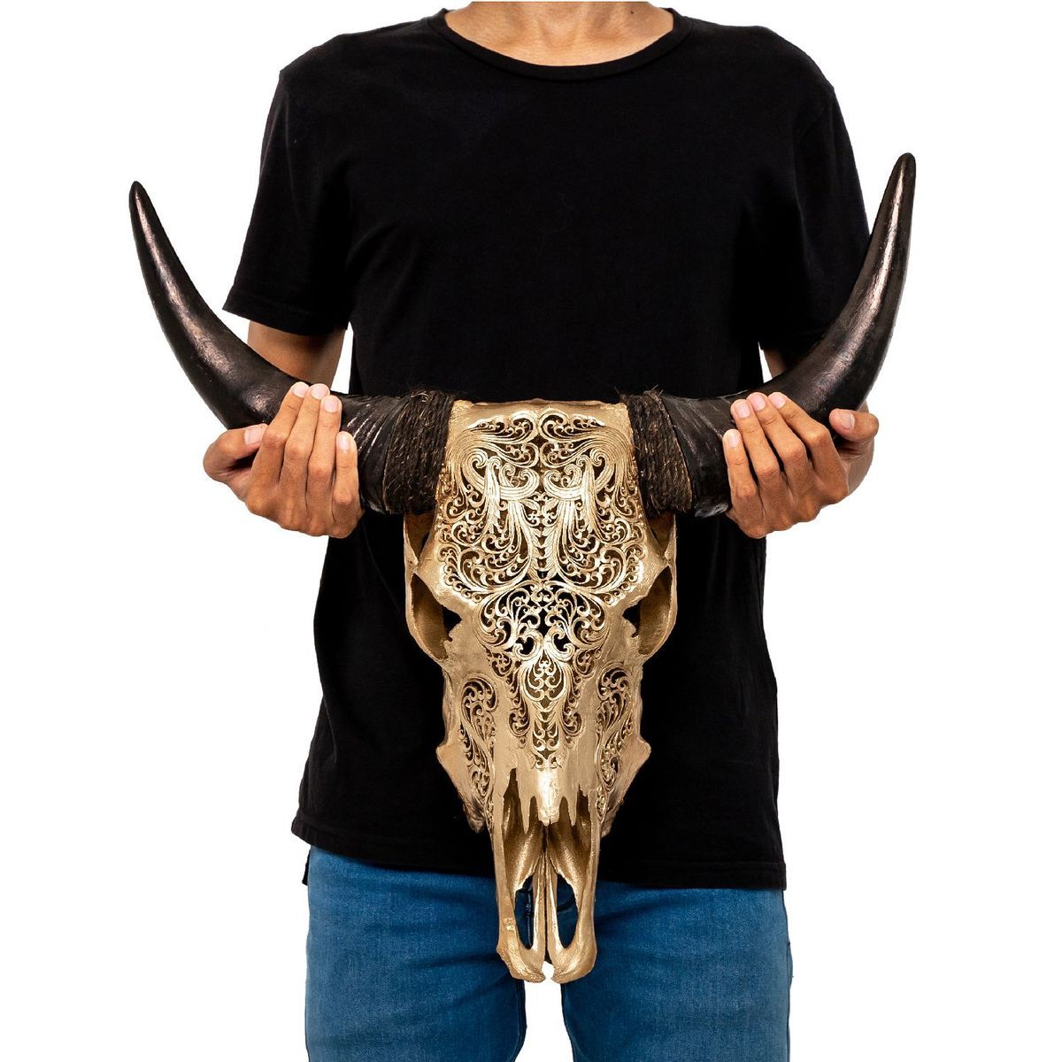 Hand Carved Cow Skull - Golden Titan