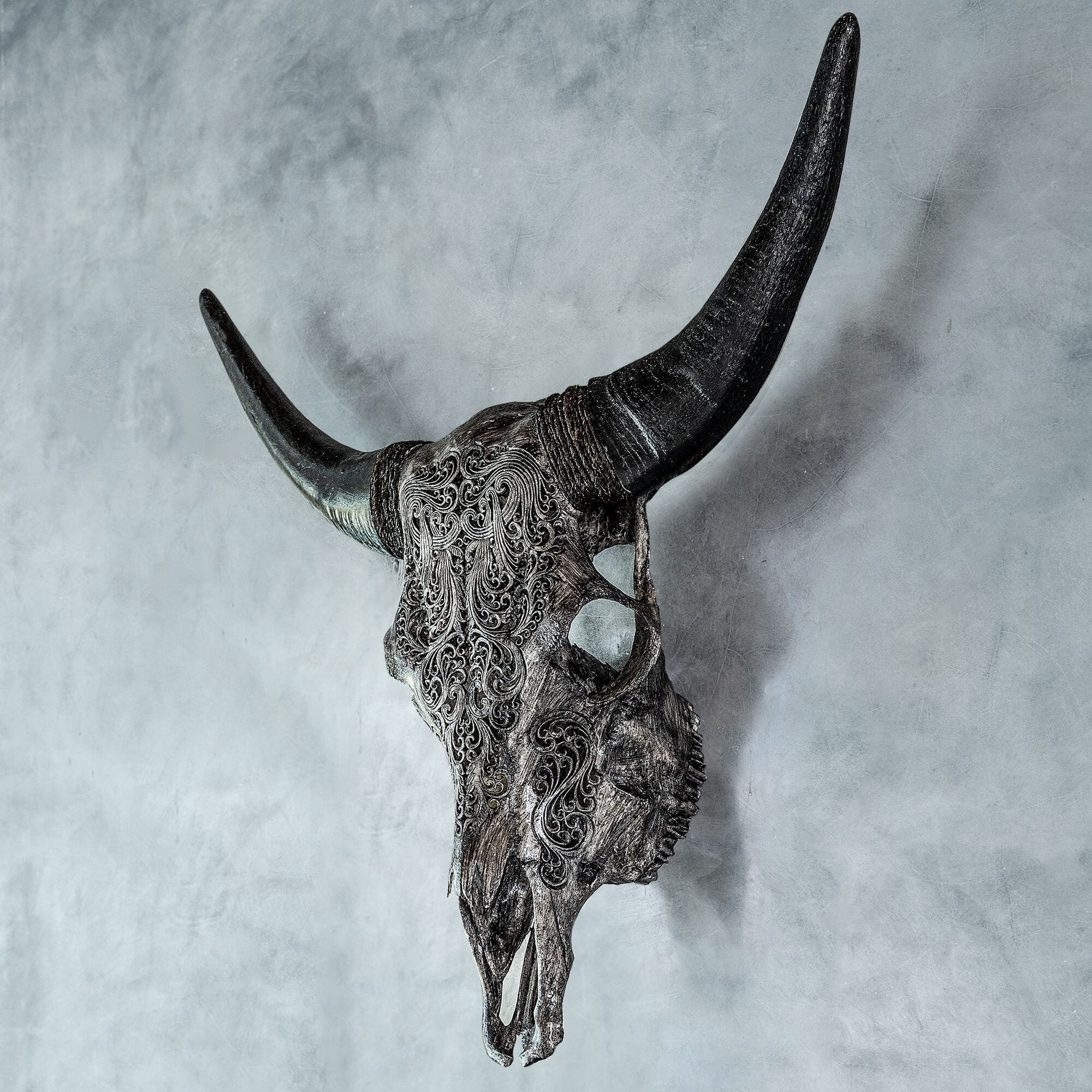 Hand Carved Cow Skull - Gray Titan