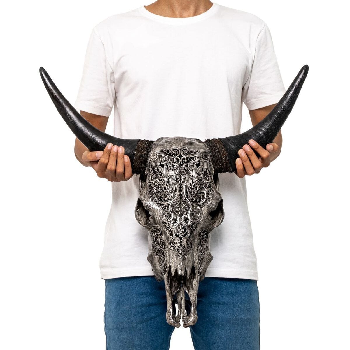 Hand Carved Cow Skull - Gray Titan