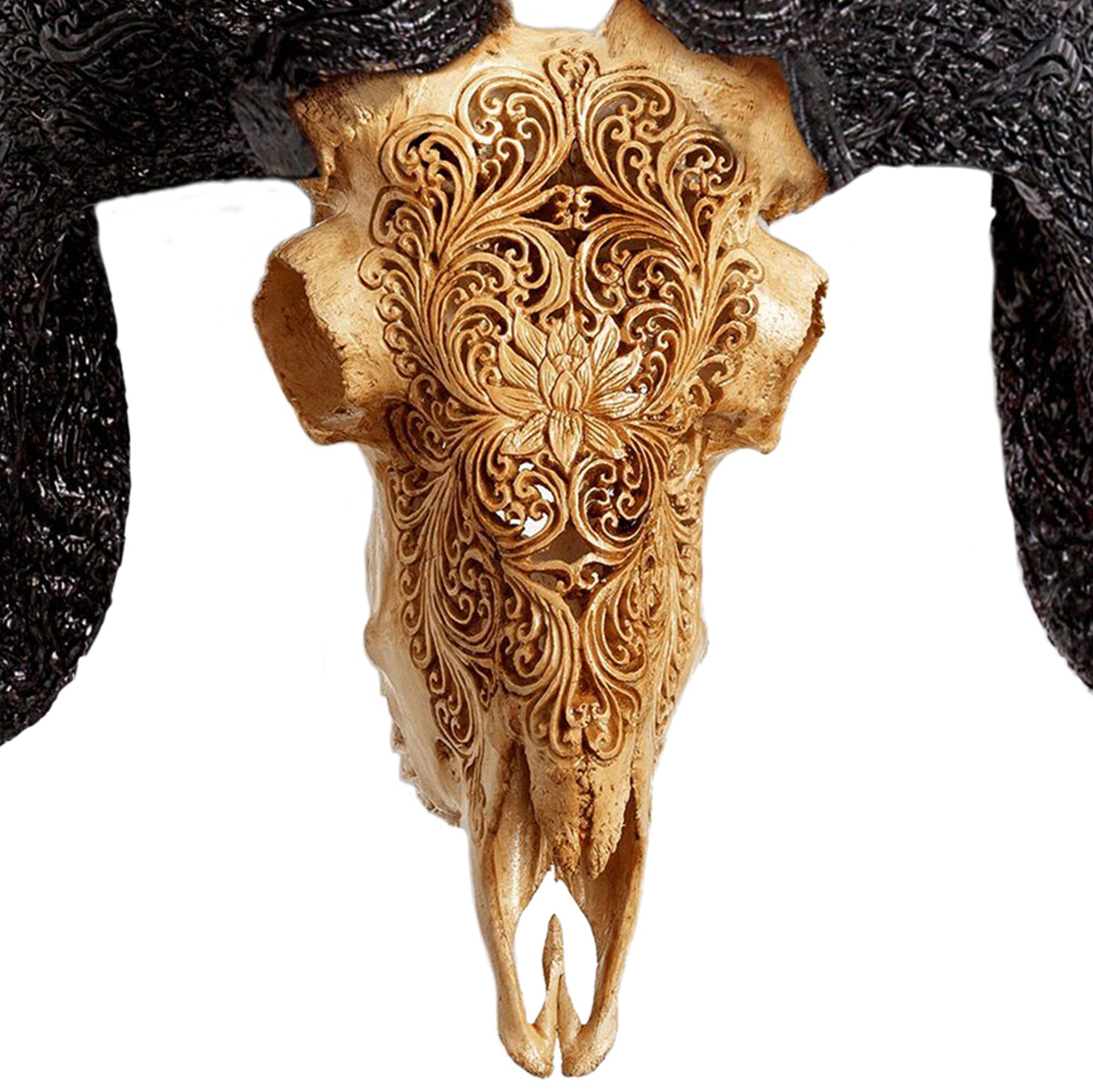 Hand Carved Ram Skull - Antique Lotus