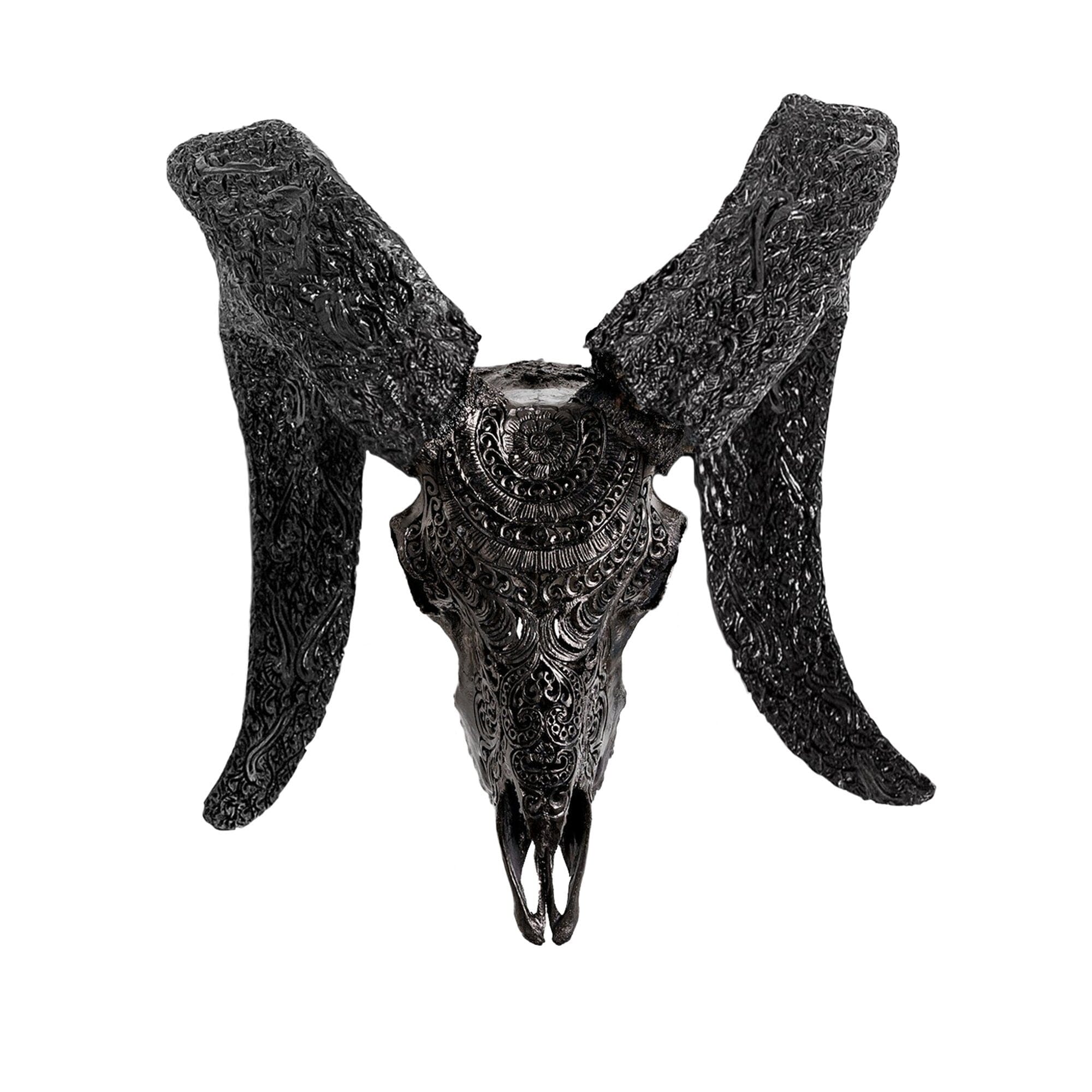 Hand Carved Ram Skull - Black Boho