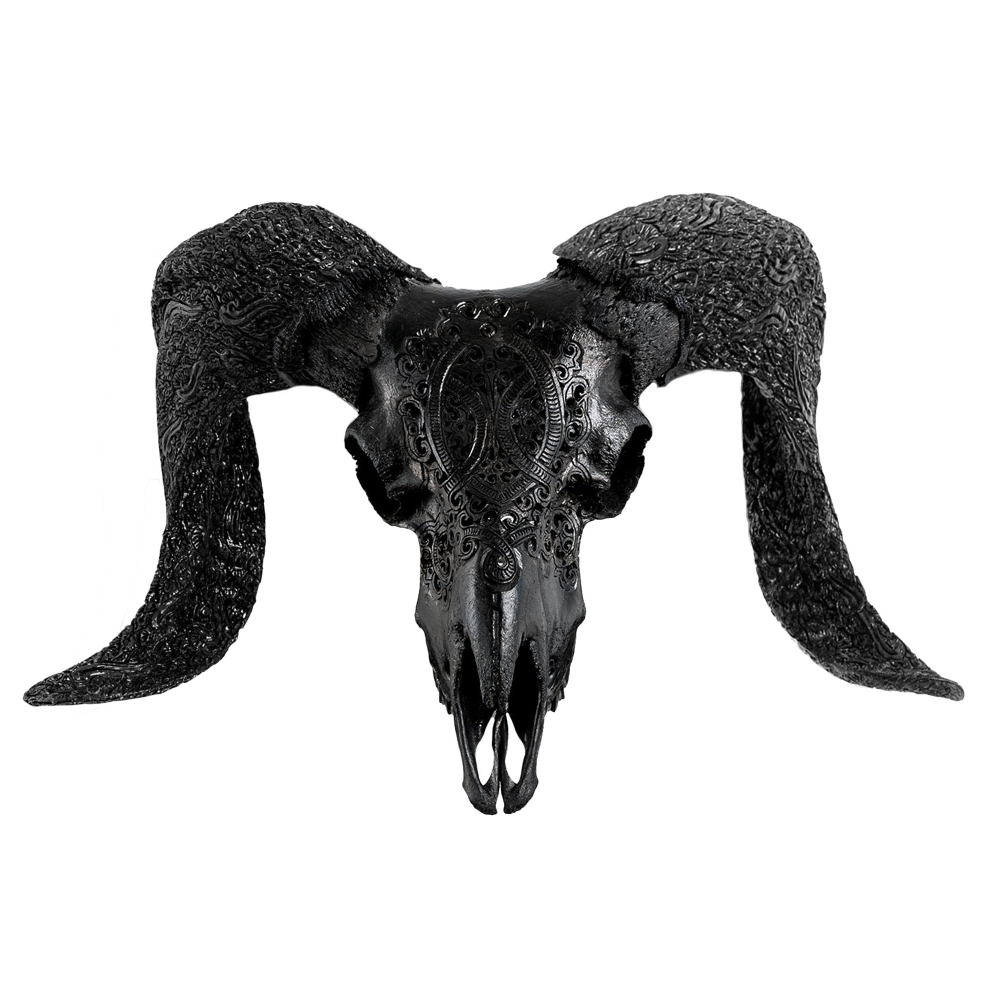Hand Carved Ram Skull - Black Phantom