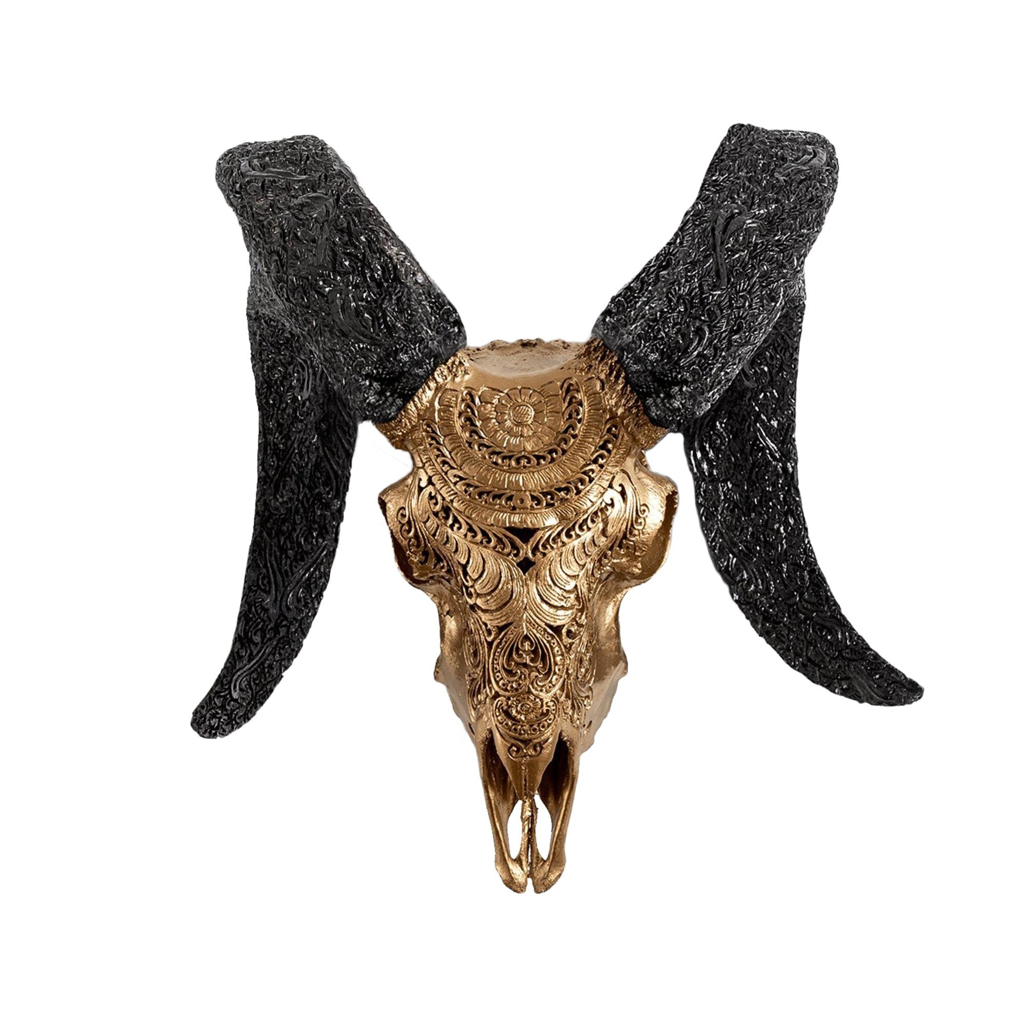 Hand Carved Ram Skull - Golden Boho