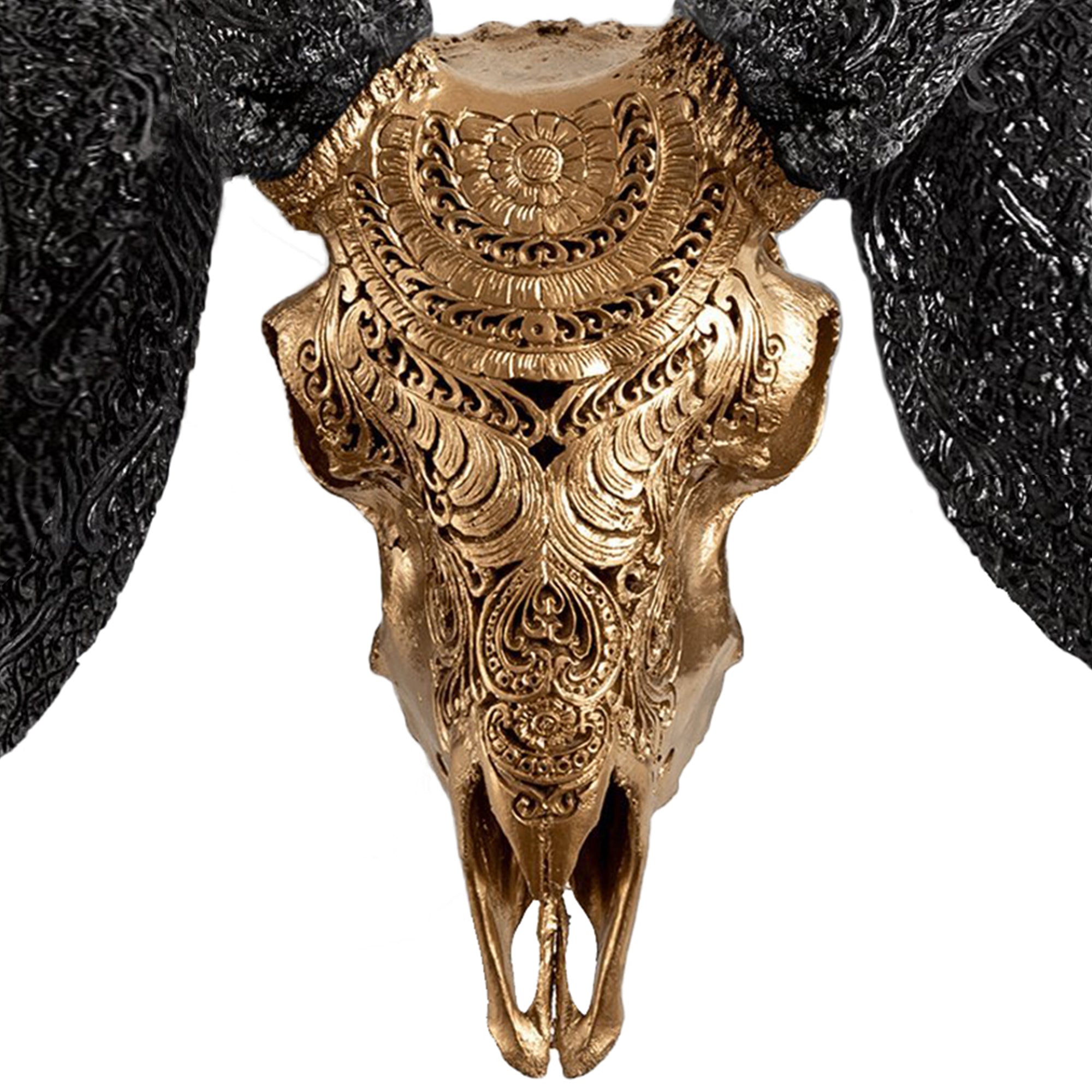 Hand Carved Ram Skull - Golden Boho