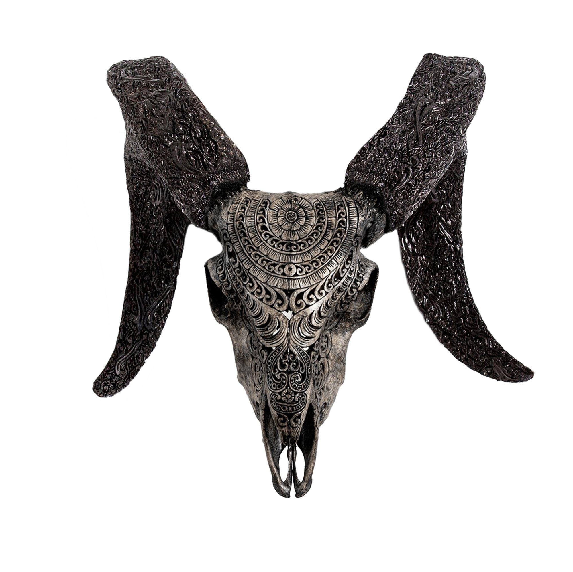 Hand Carved Ram Skull - Gray Boho