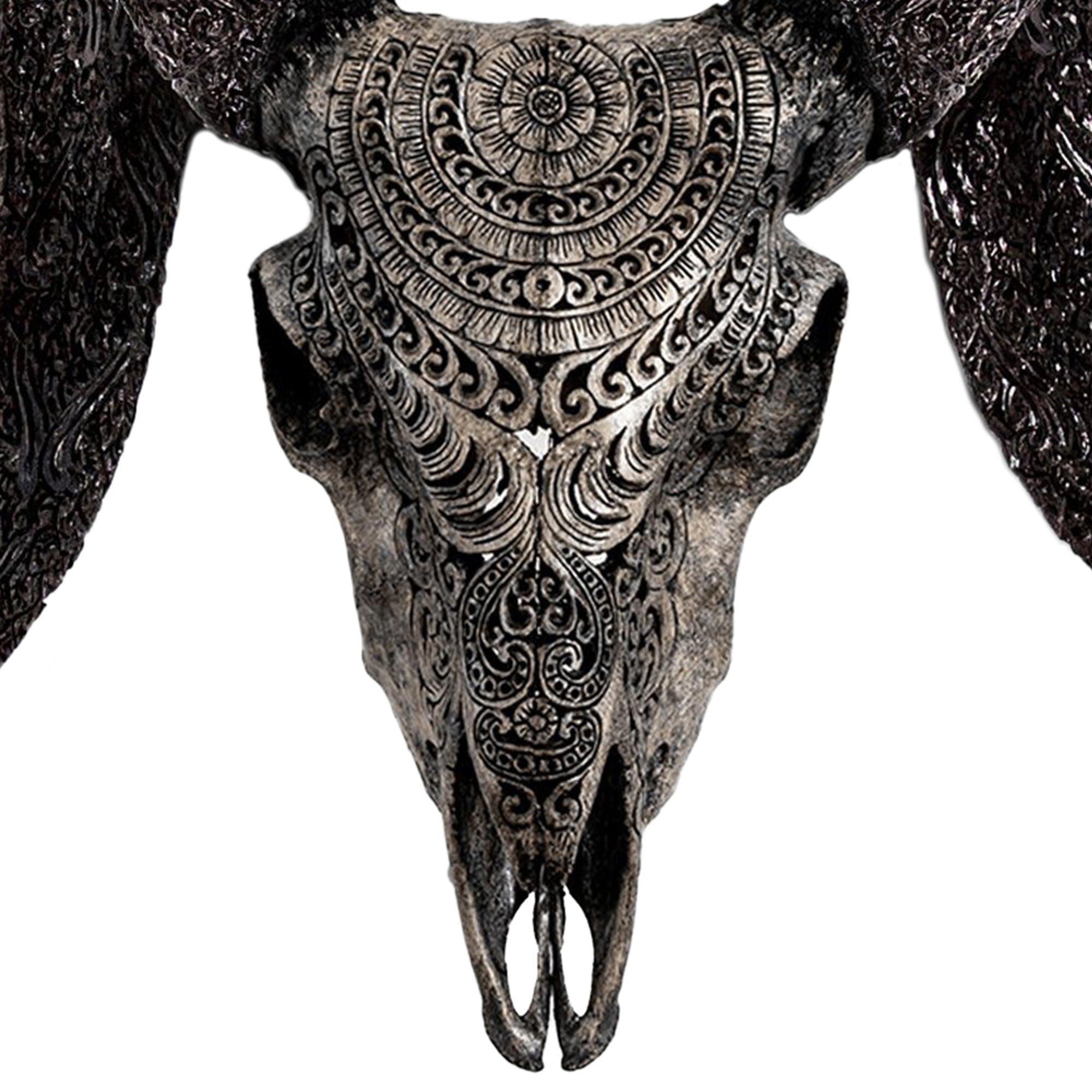 Hand Carved Ram Skull - Gray Boho