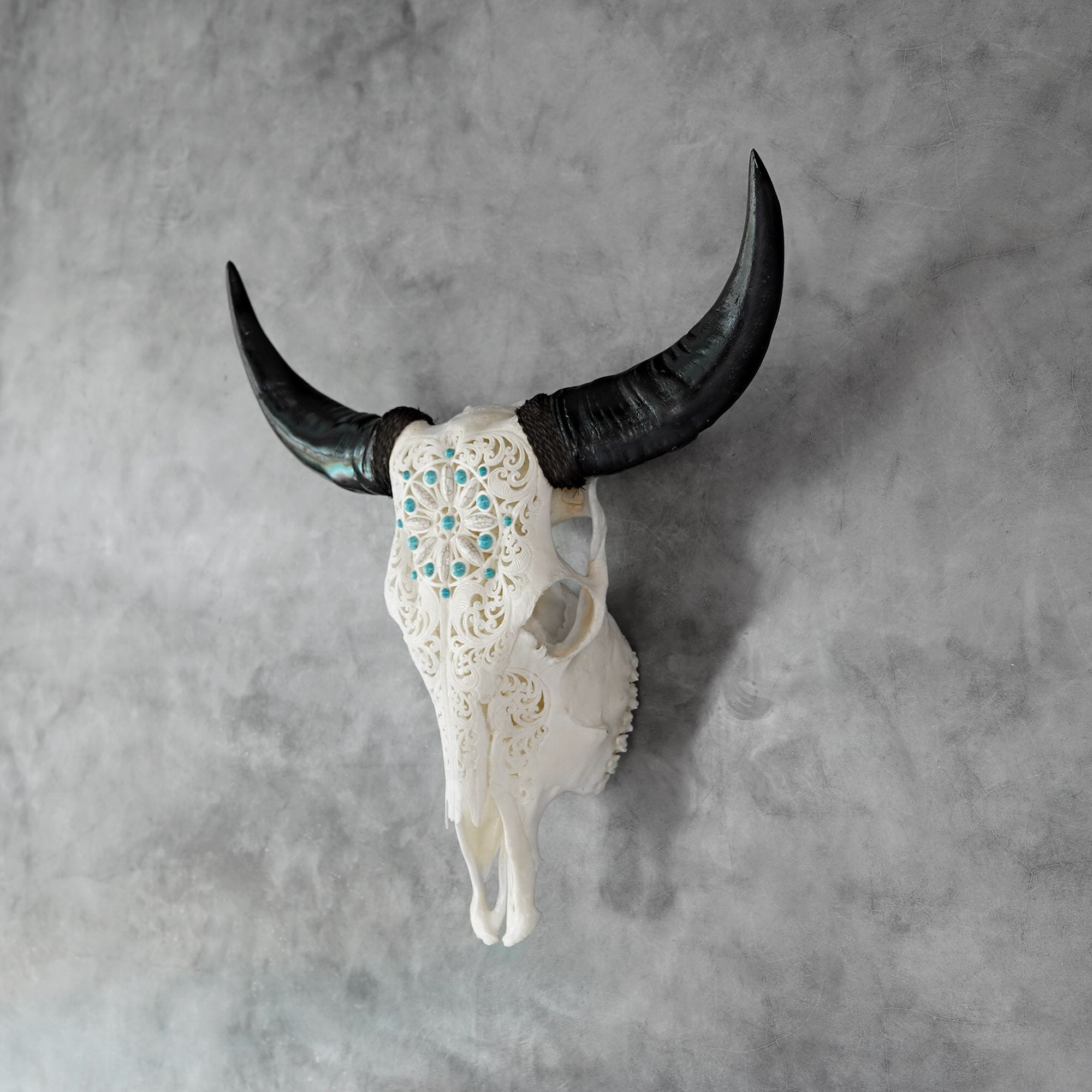Hand Carved Cow Skull - Turquoise Dreaming
