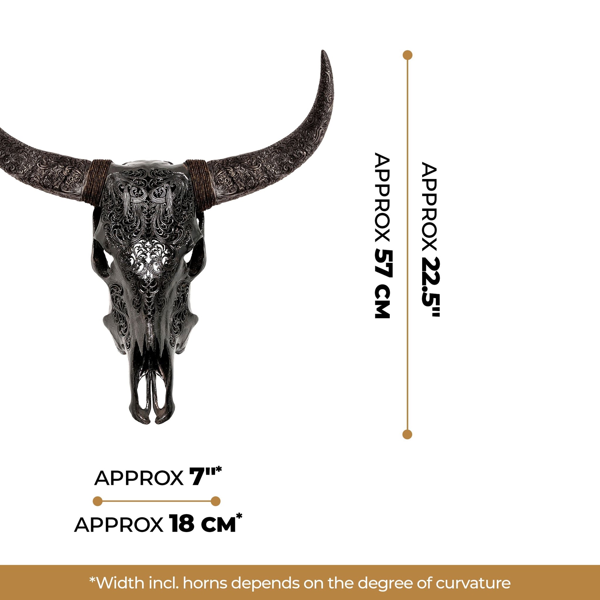 Hand Carved Cow Skull - Black Titan