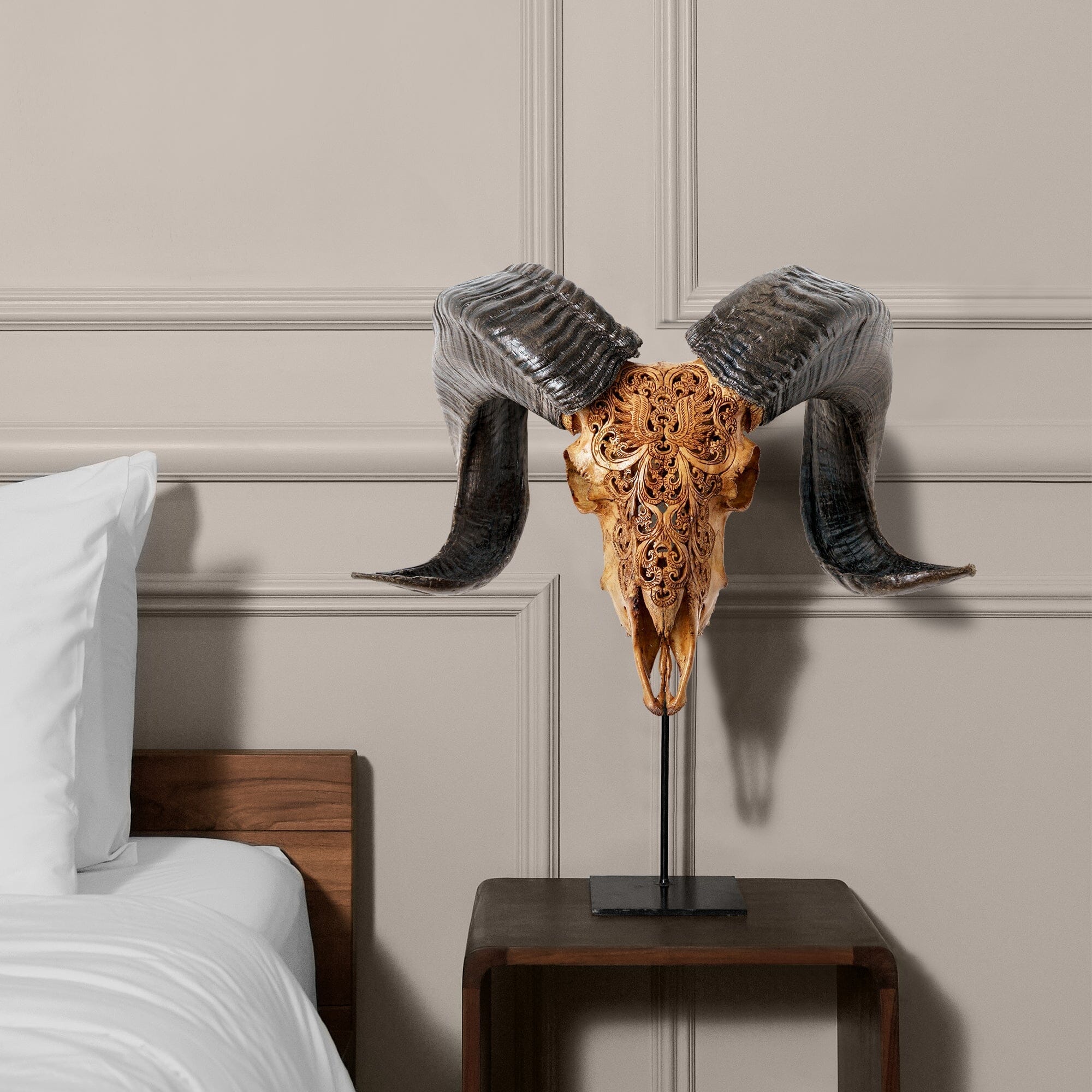 Hand Carved Ram Skull - Antique Phoenix