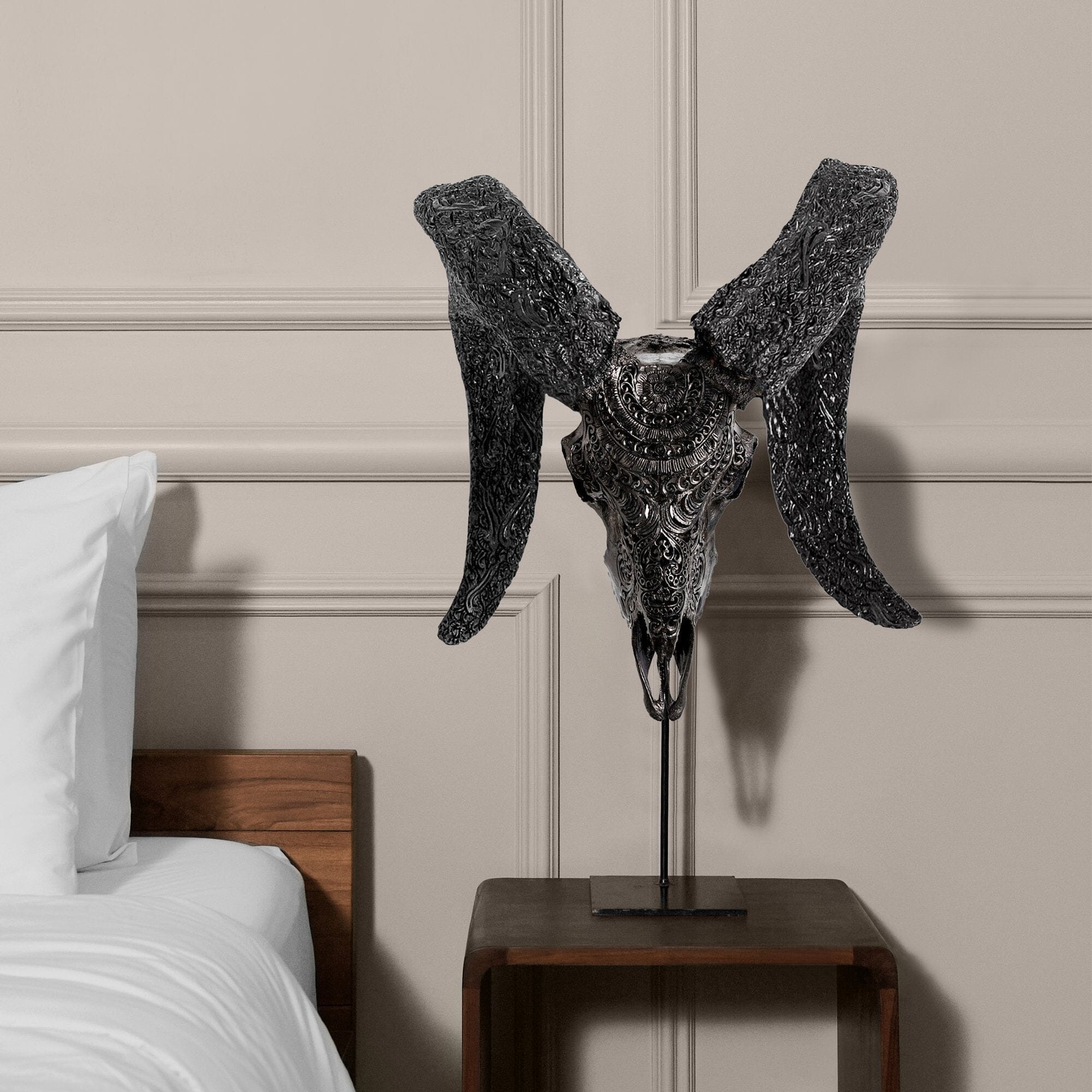 Hand Carved Ram Skull - Black Boho