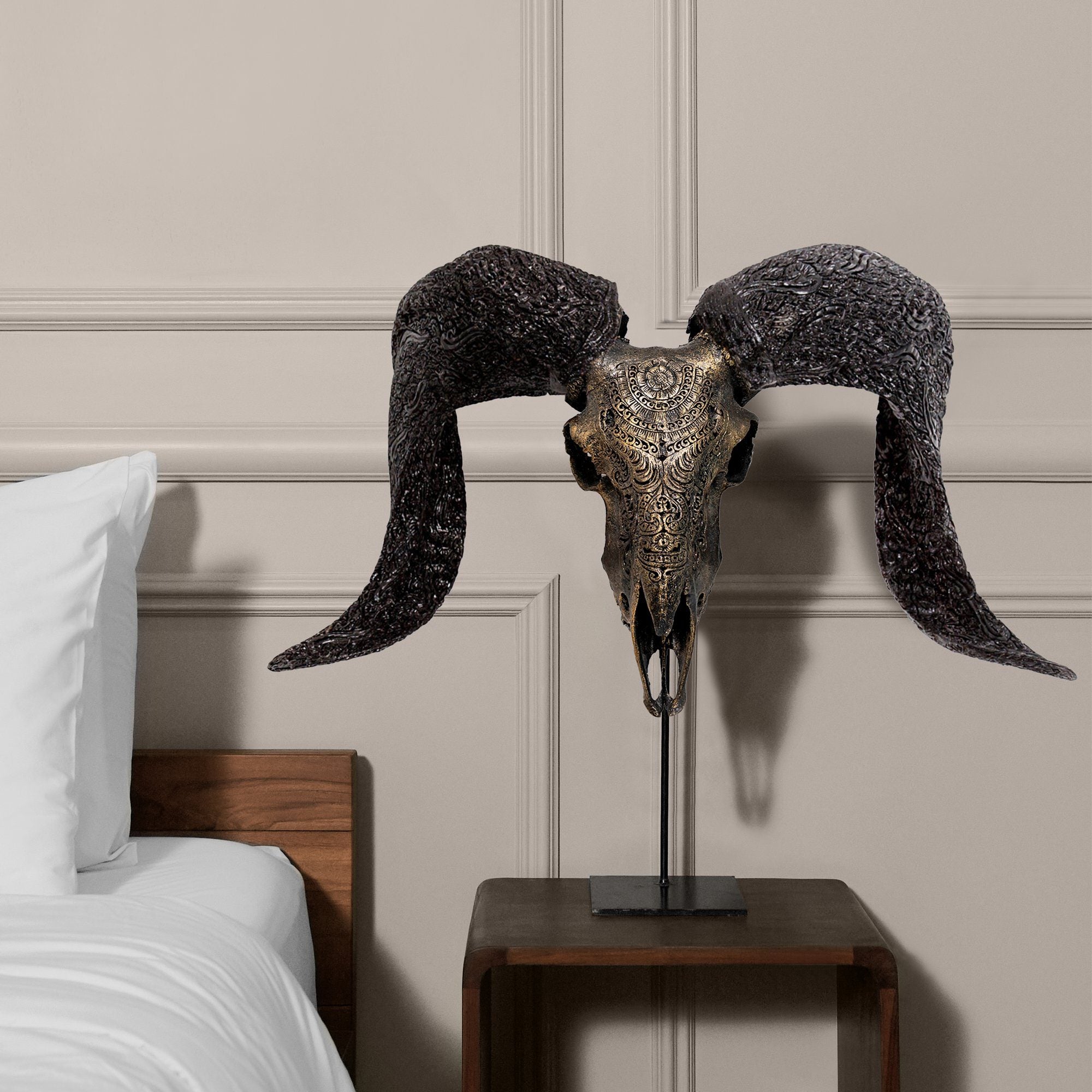 Hand Carved Ram Skull - Boho Tribal // Metallic Finish
