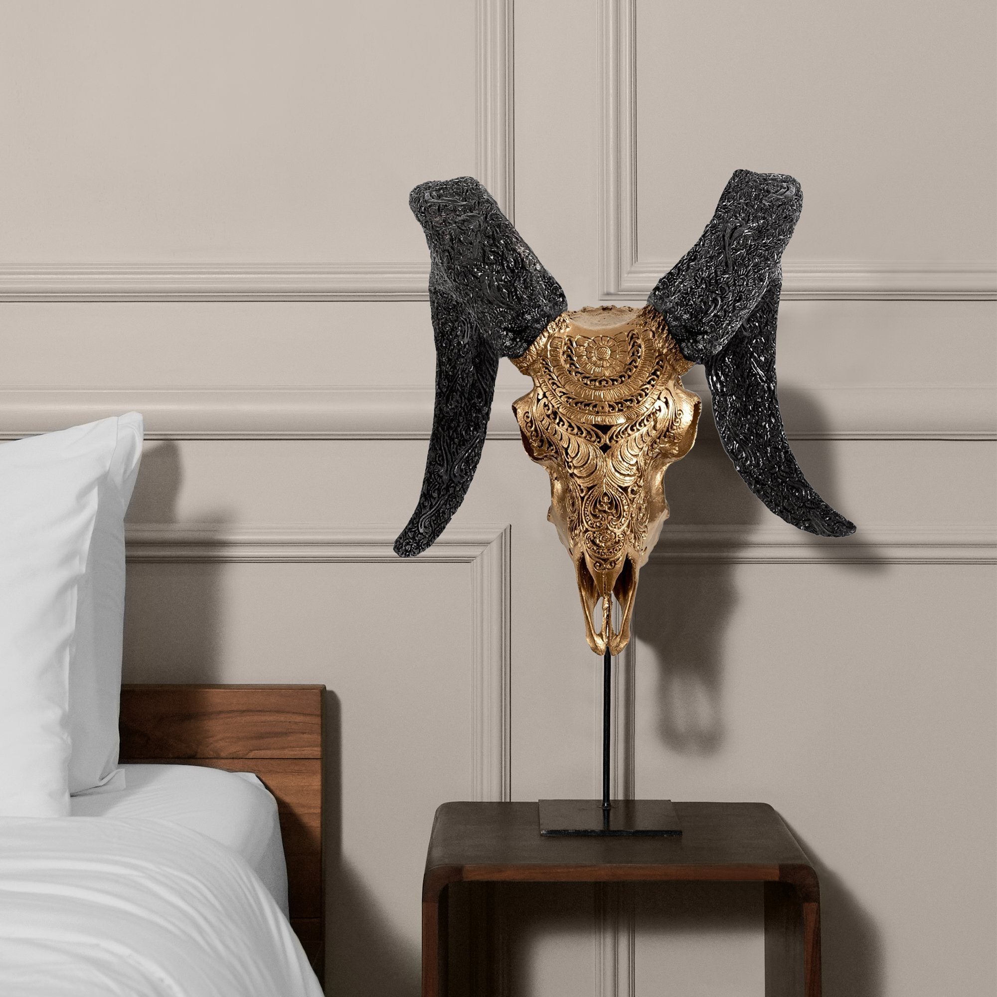 Hand Carved Ram Skull - Golden Boho
