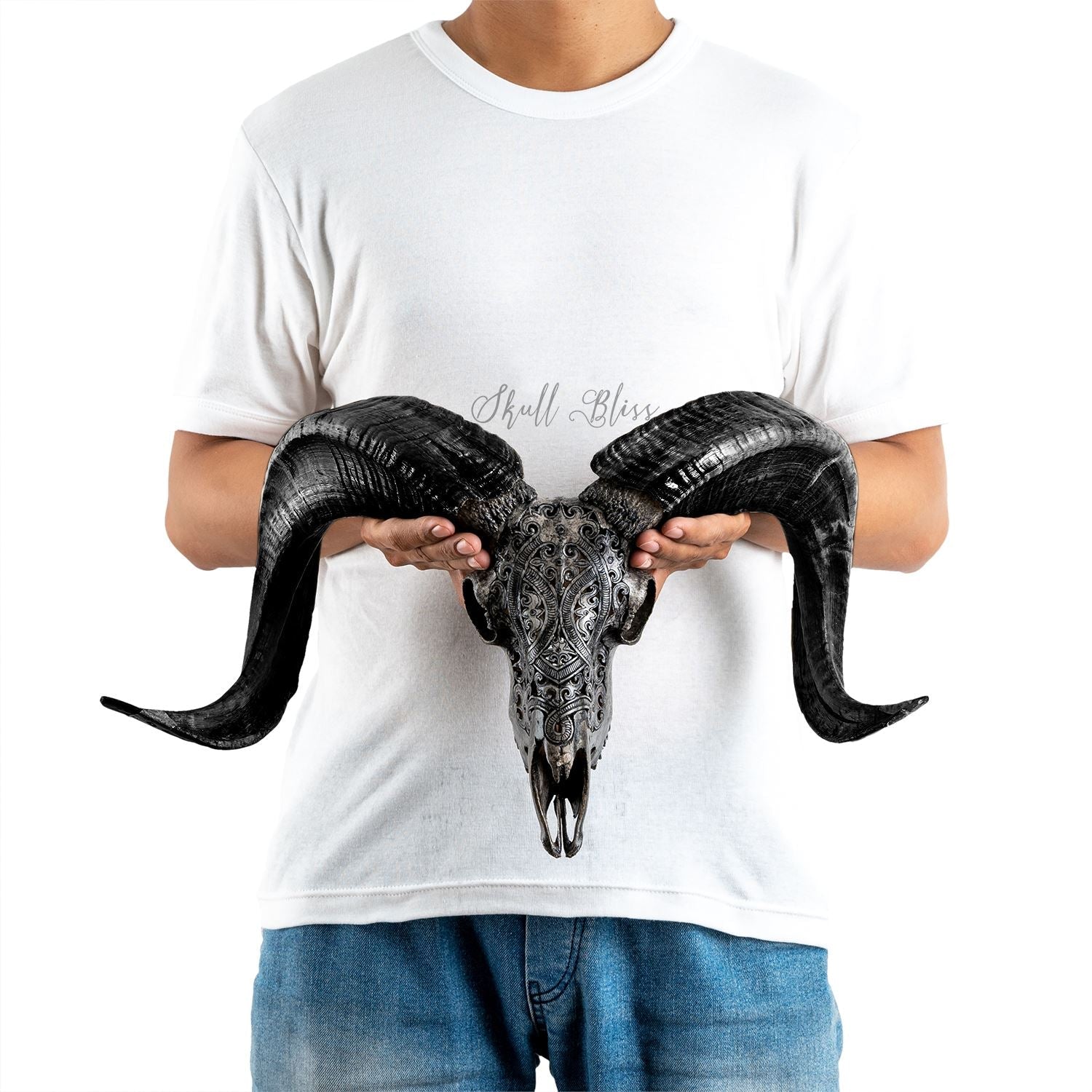 Hand Carved Ram Skull - Gray Phantom