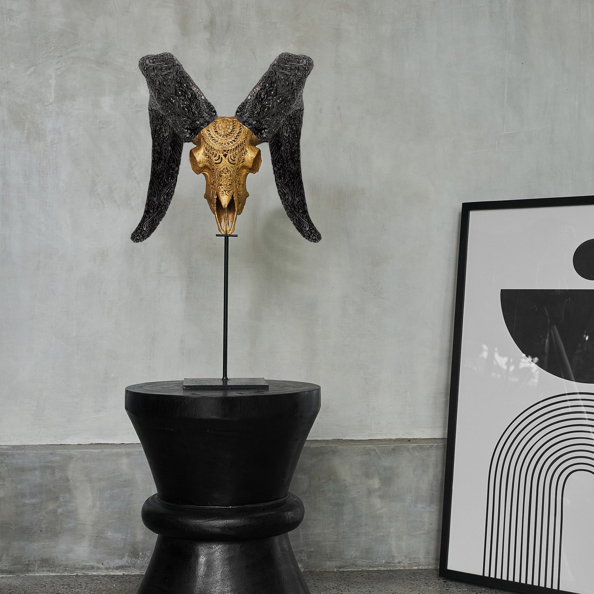 Hand Carved Ram Skull - Gold Leaf Boho