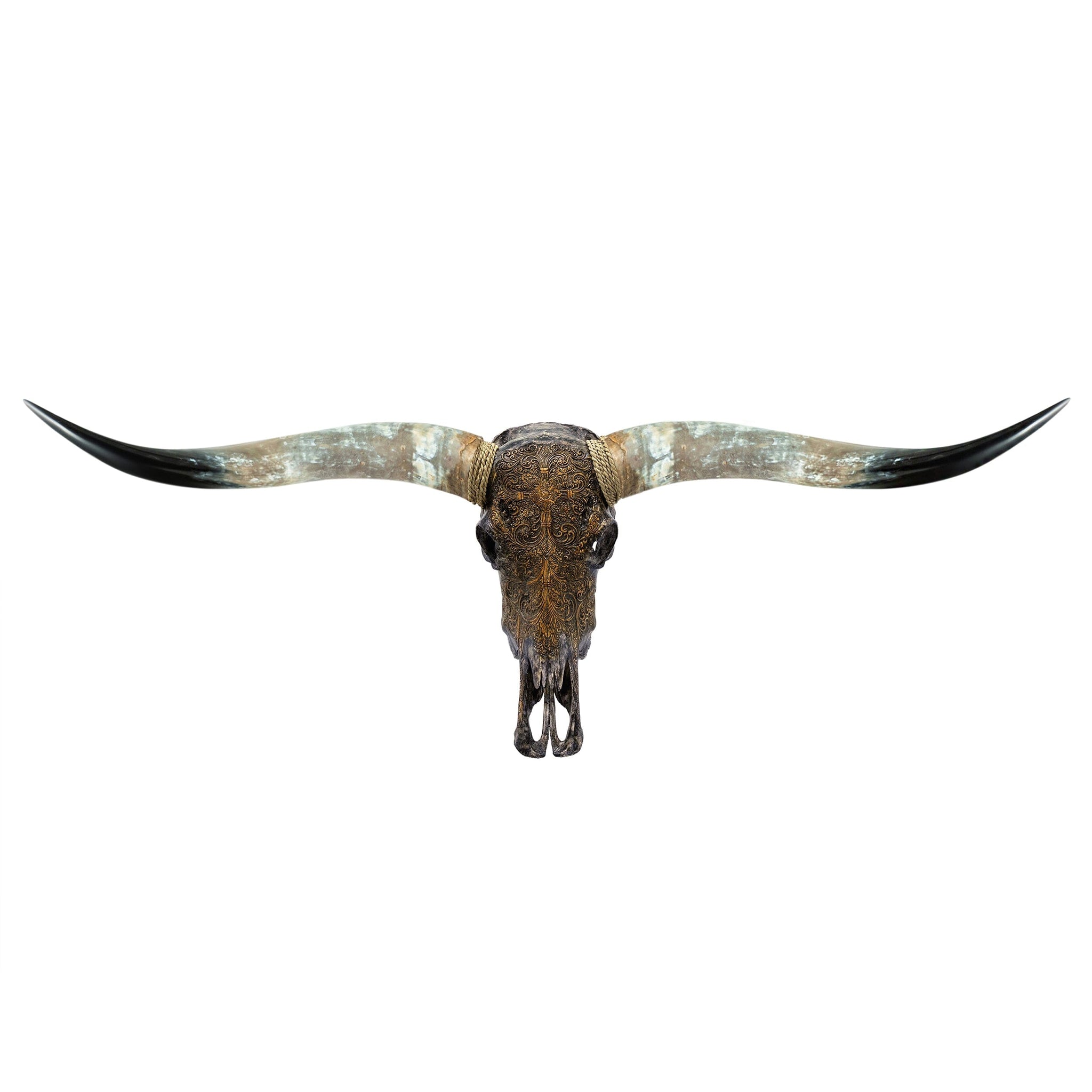 Hand Carved Longhorn Skull - Antique Gray Fine Line
