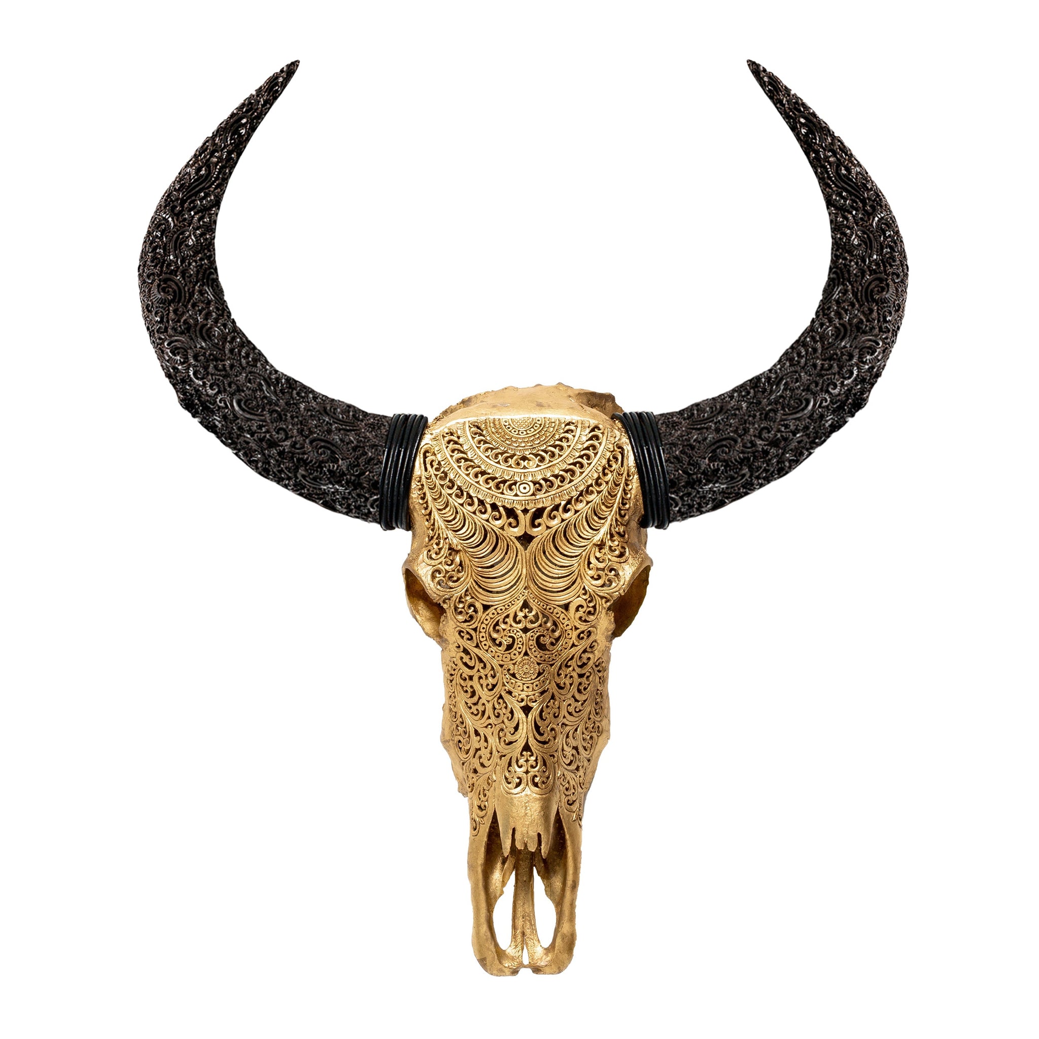 Hand Carved Buffalo Skull - Gold Leaf Boho