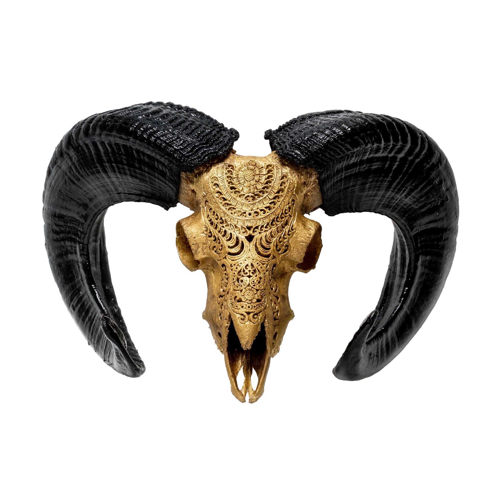 Hand Carved Ram Skull - Gold Leaf Boho