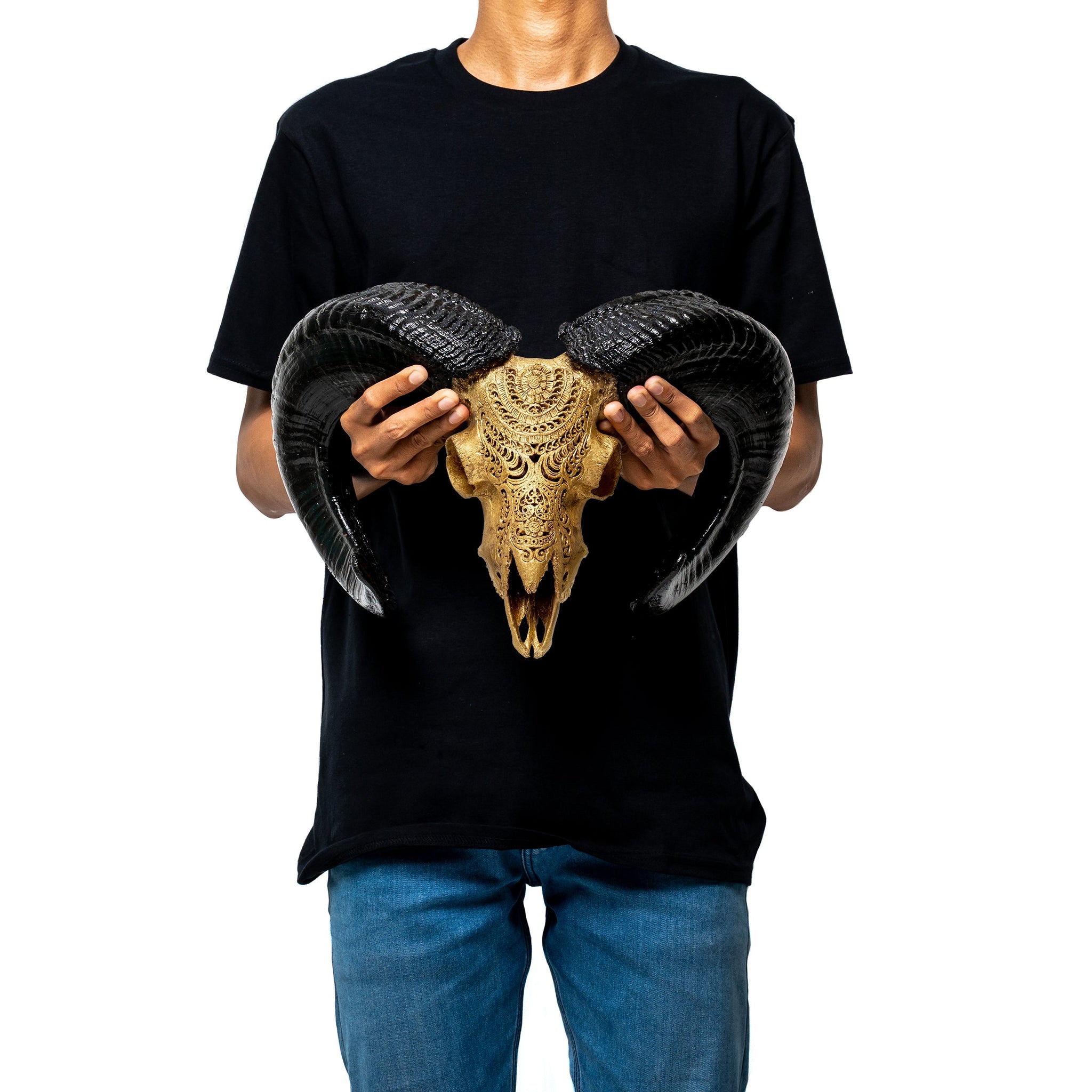 Hand Carved Ram Skull - Gold Leaf Boho
