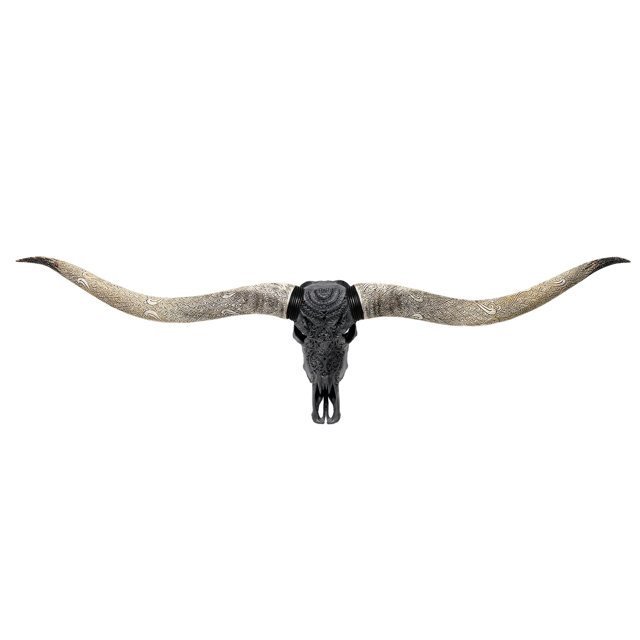 Hand Carved Longhorn Skull // XL Horns - Matte Black Boho