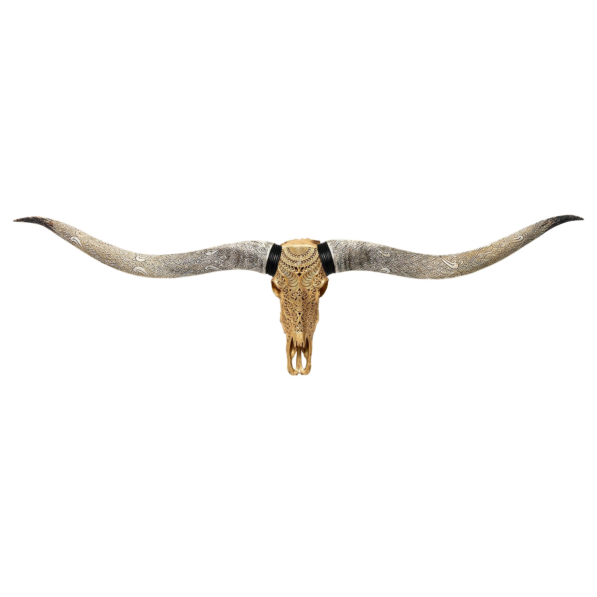Hand Carved Longhorn Skull // XL Horns - Gold Leaf Boho