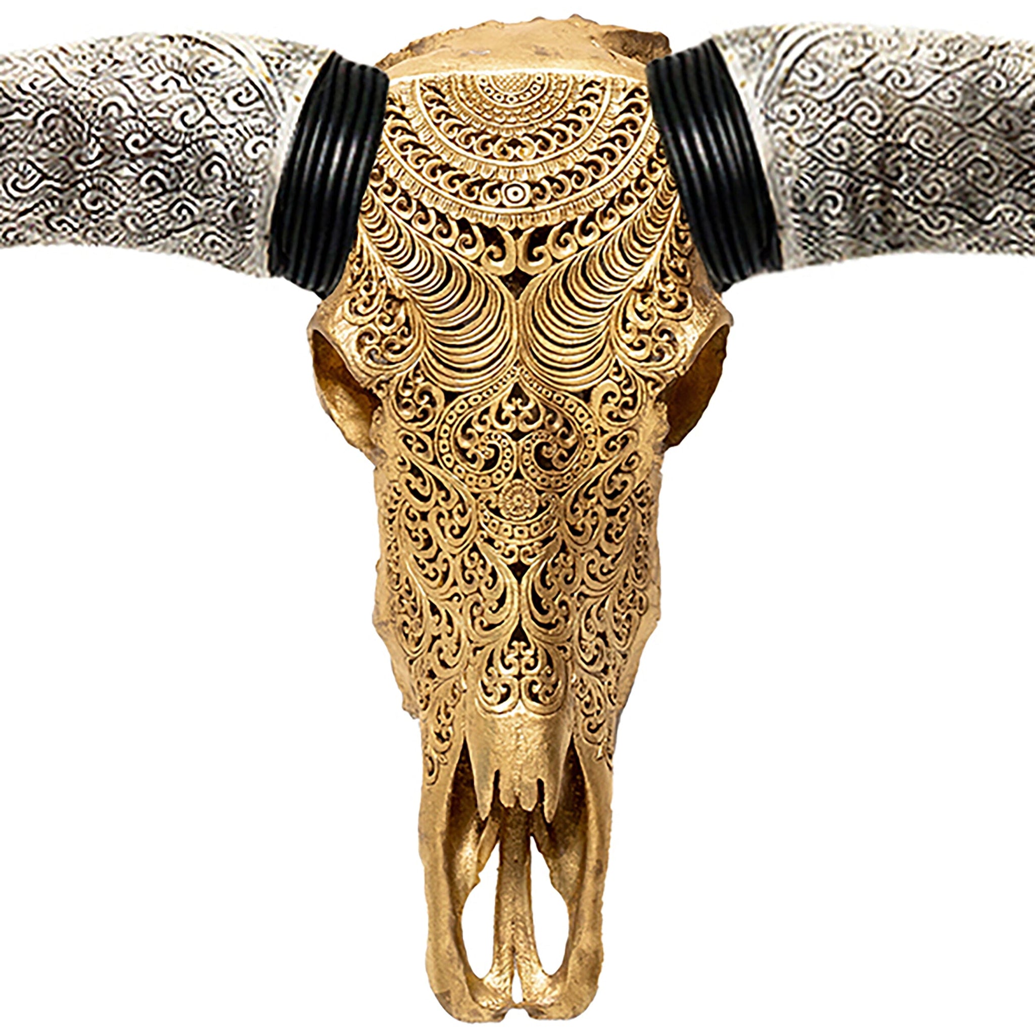 Hand Carved Longhorn Skull // XL Horns - Gold Leaf Boho