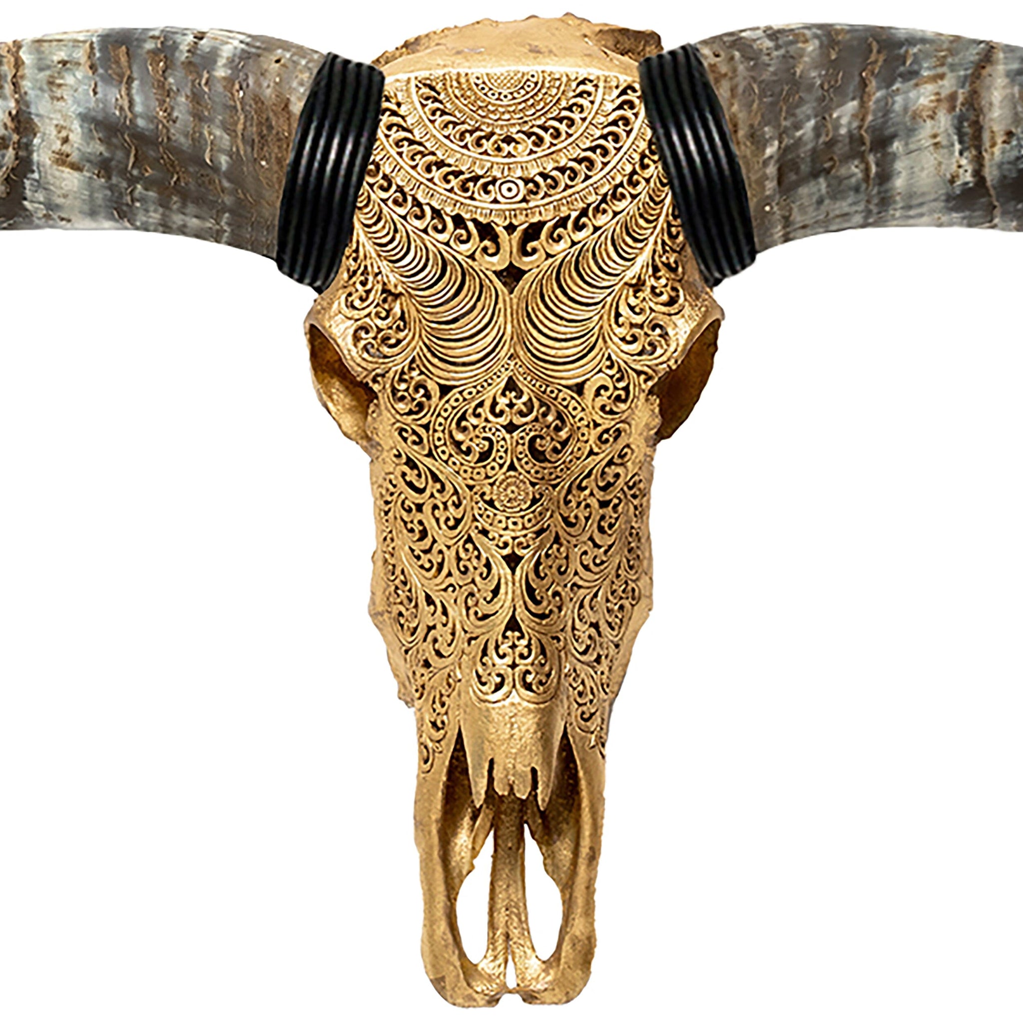 Hand Carved Longhorn Skull // XL Horns - Gold Leaf Boho