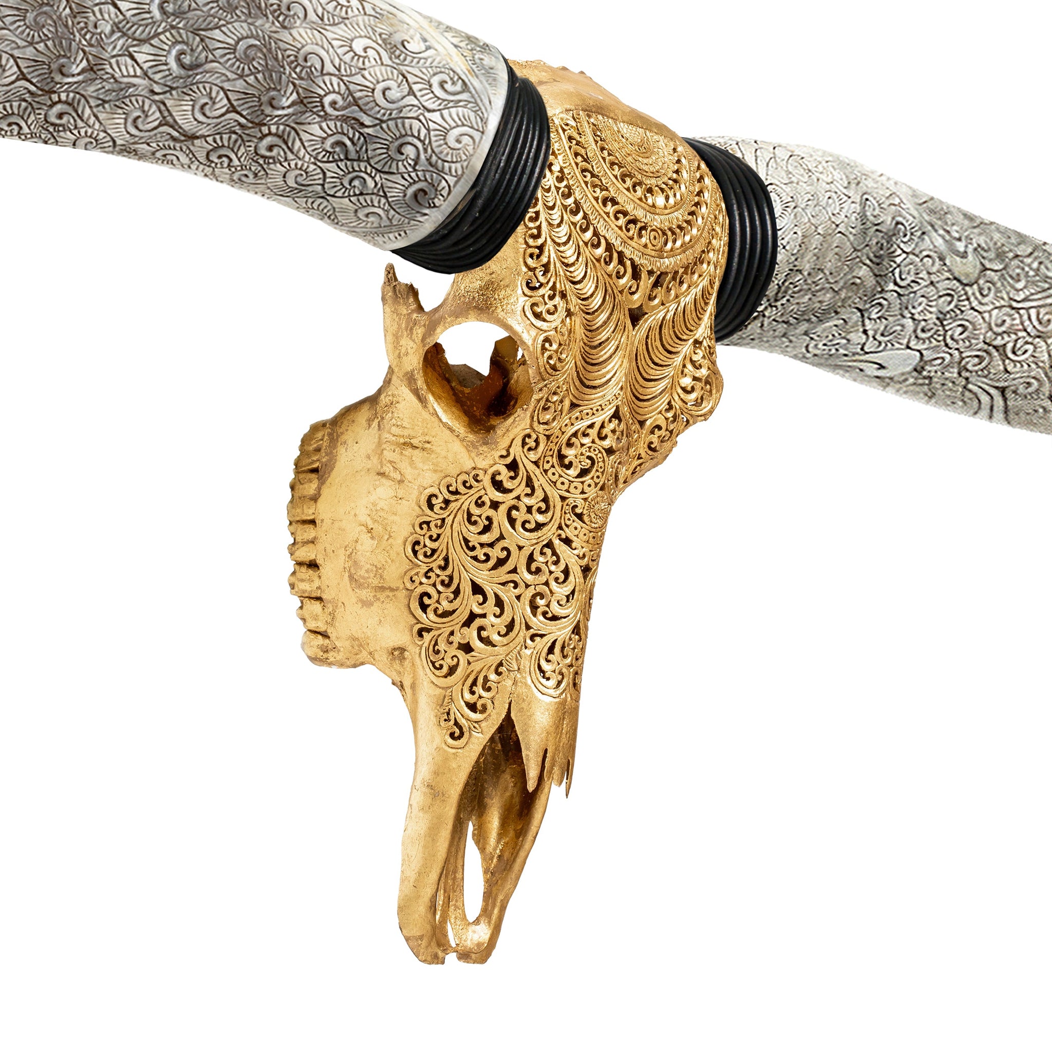 Hand Carved Longhorn Skull // XL Horns - Gold Leaf Boho