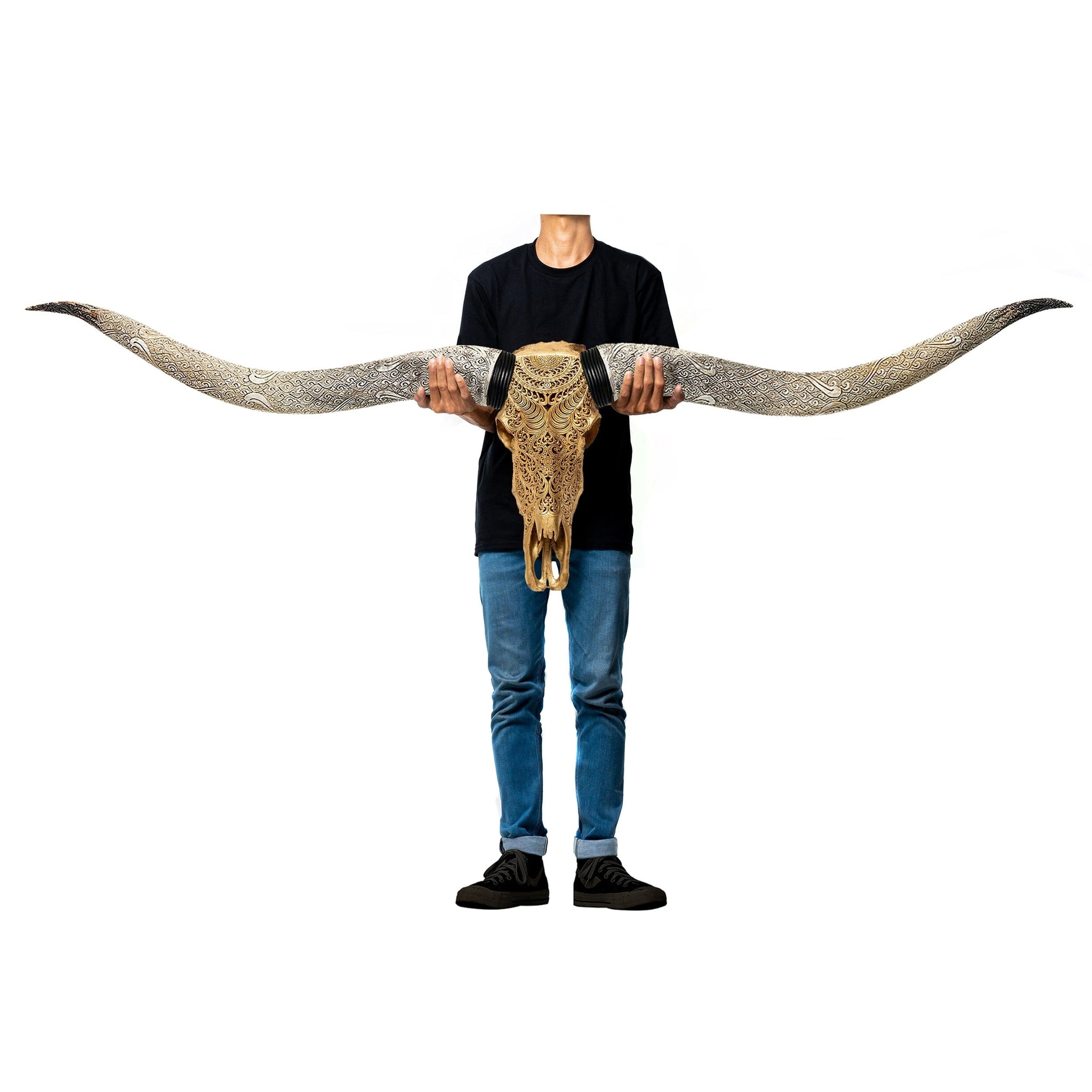 Hand Carved Longhorn Skull // XL Horns - Gold Leaf Boho