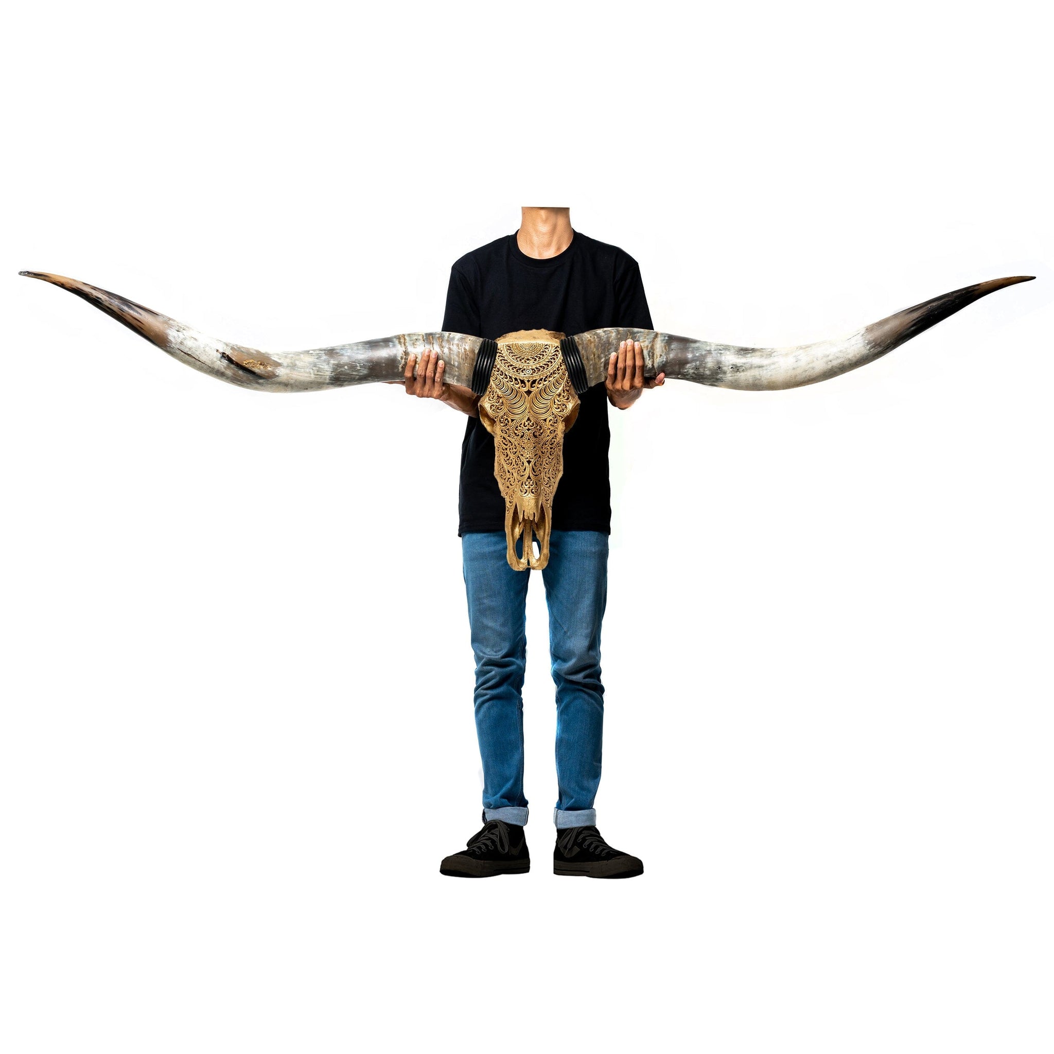 Hand Carved Longhorn Skull // XL Horns - Gold Leaf Boho
