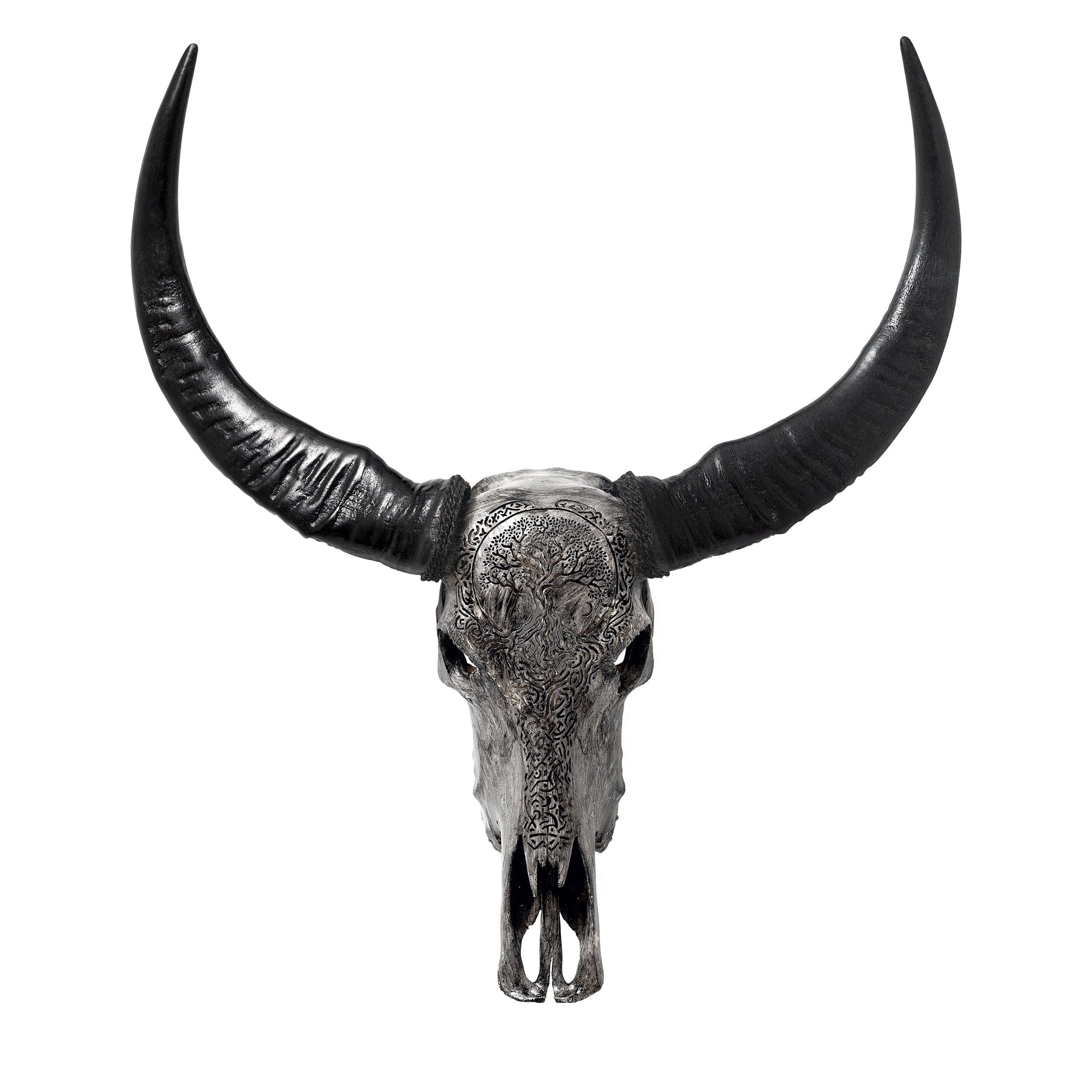Hand Carved Buffalo Skull - Gray Yggdrasil