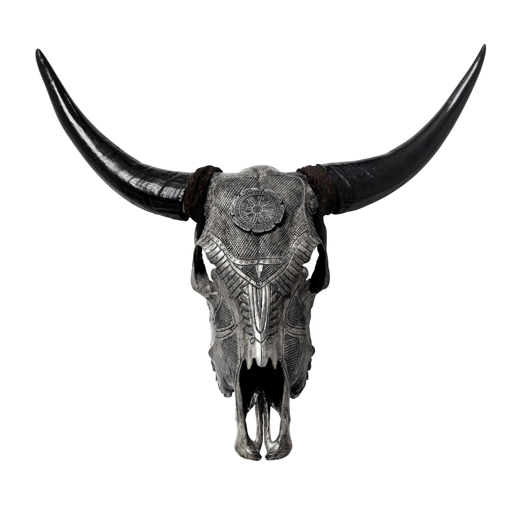Hand Carved Cow Skull - Gray Nordic Compass