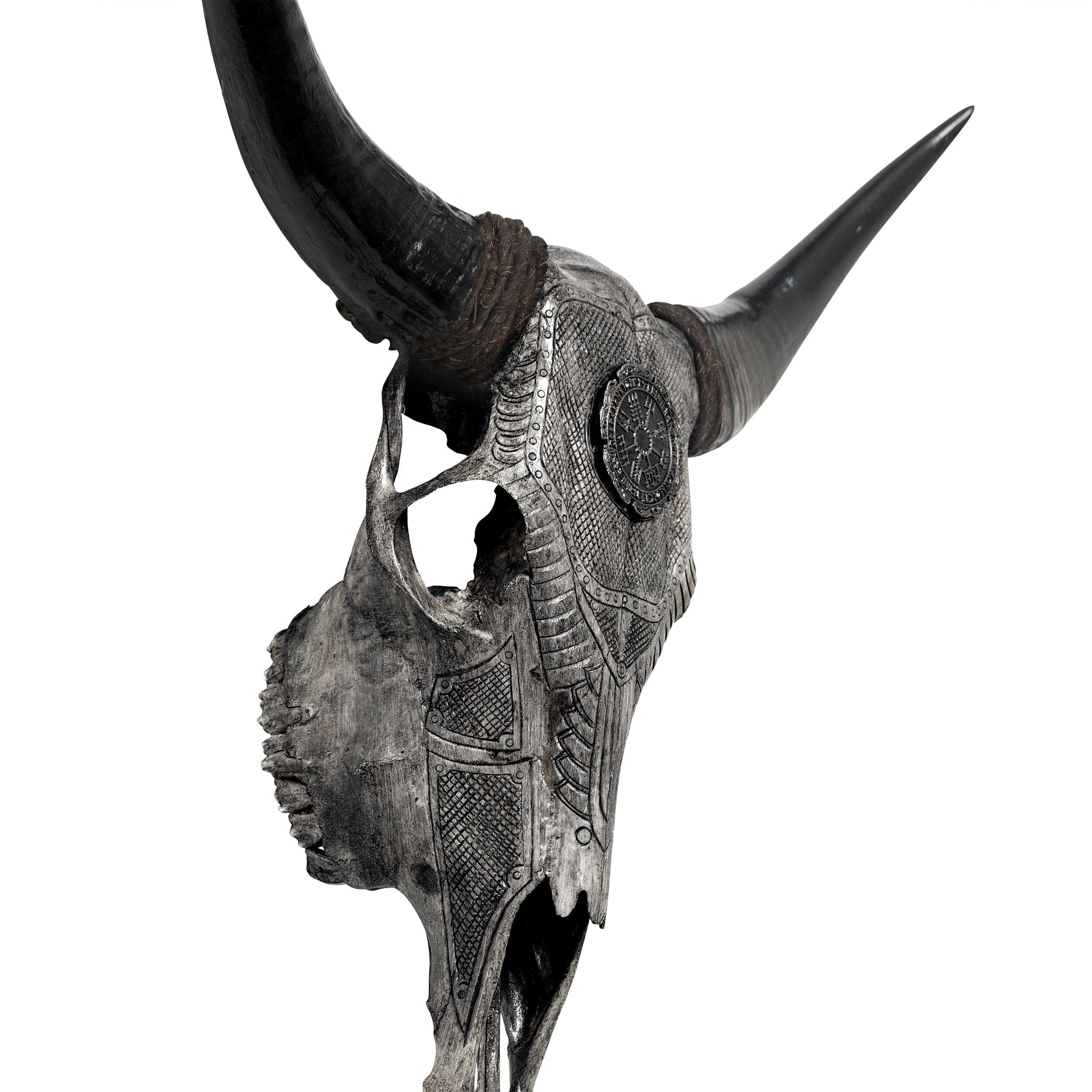 Hand Carved Cow Skull - Gray Nordic Compass