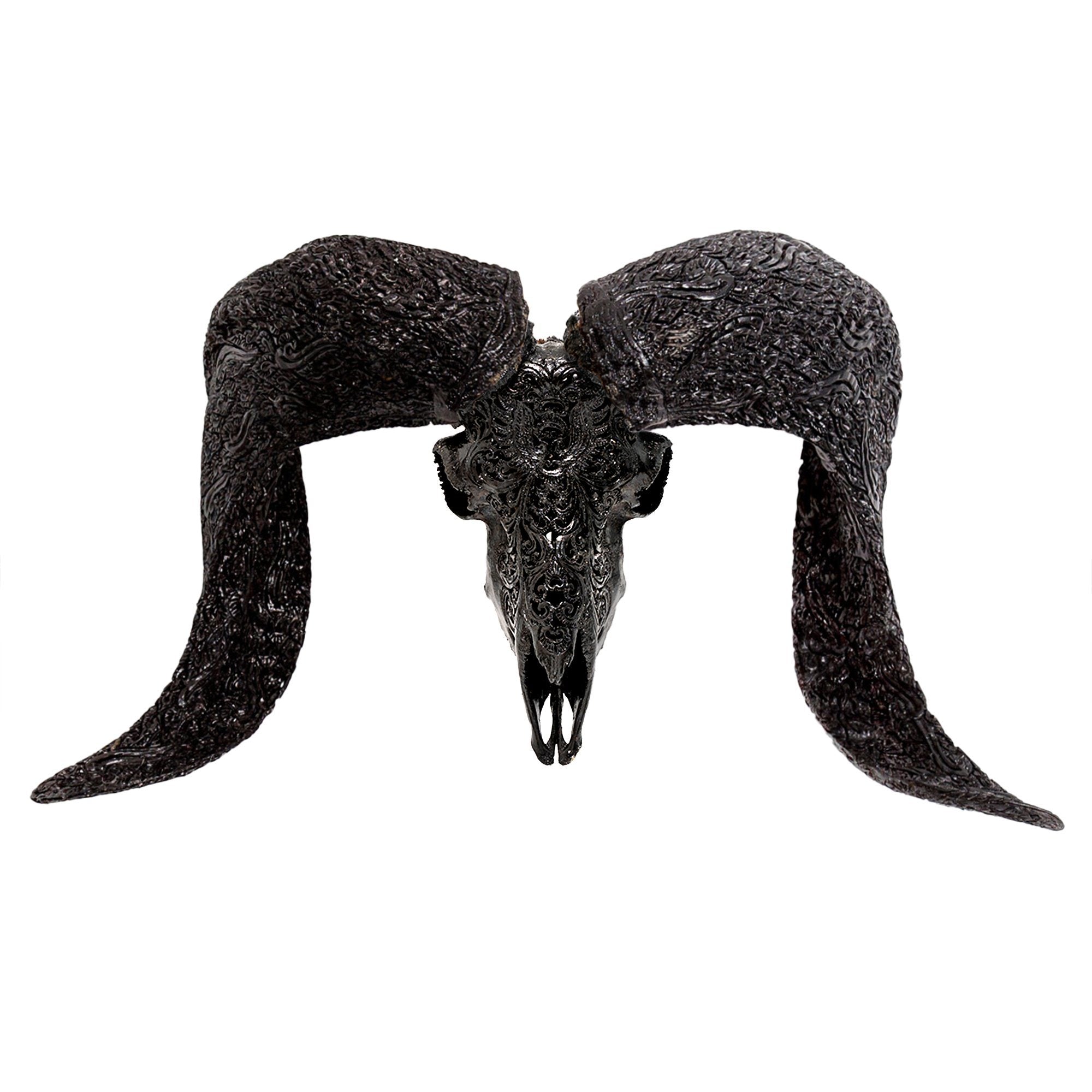 Hand Carved Ram Skull - Black Phoenix