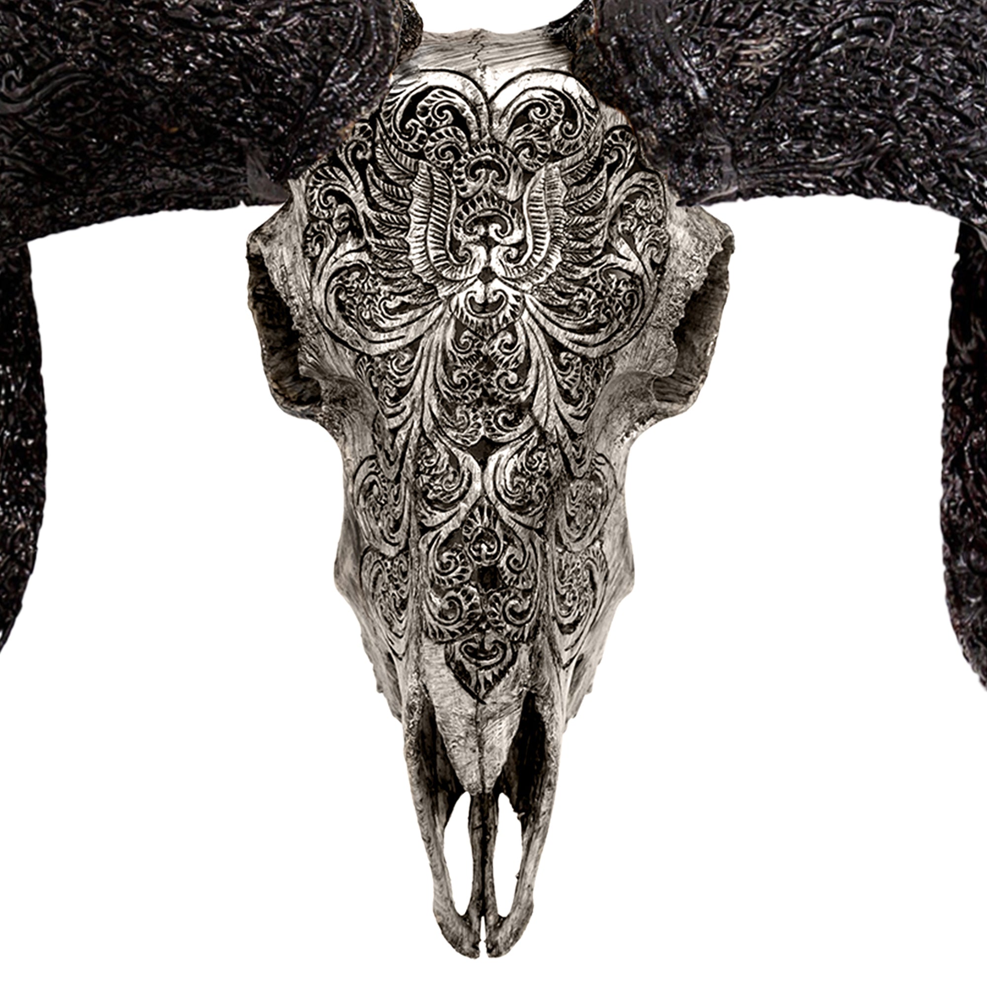 Hand Carved Ram Skull - Gray Phoenix