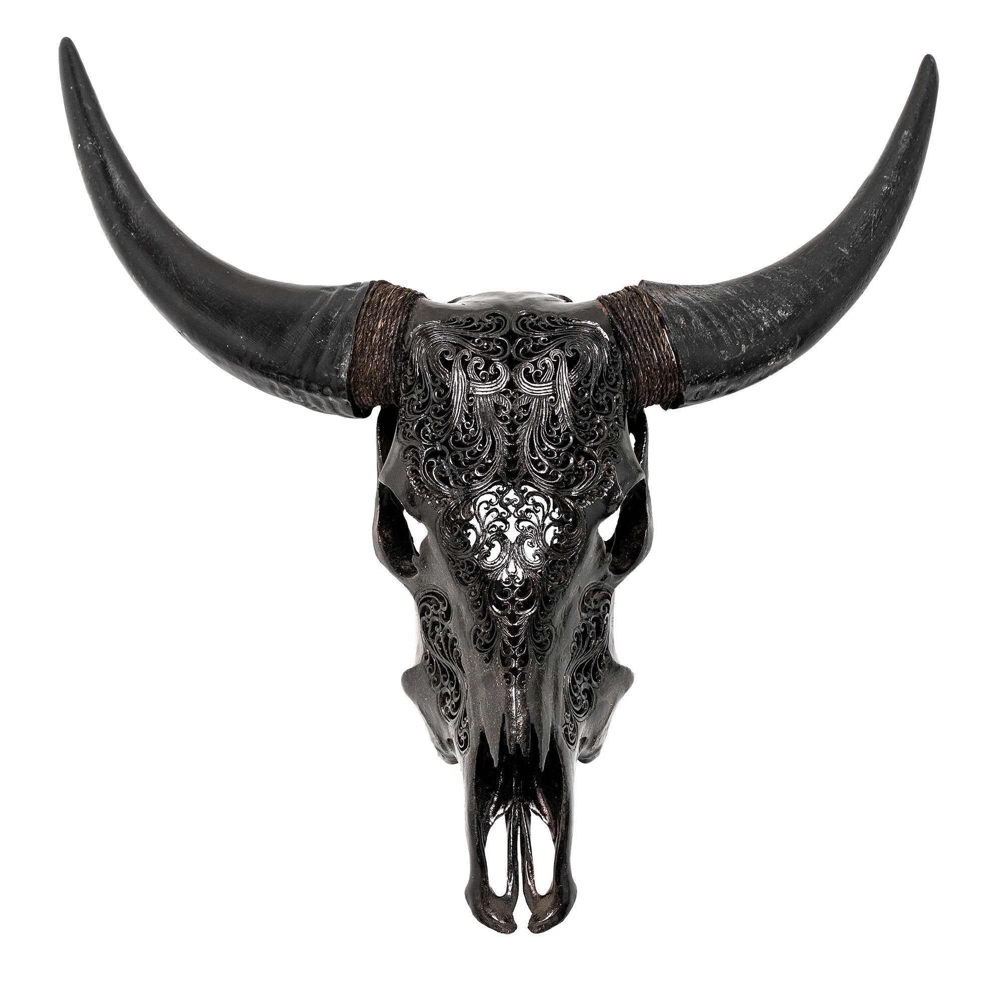 Hand Carved Cow Skull - Black Titan