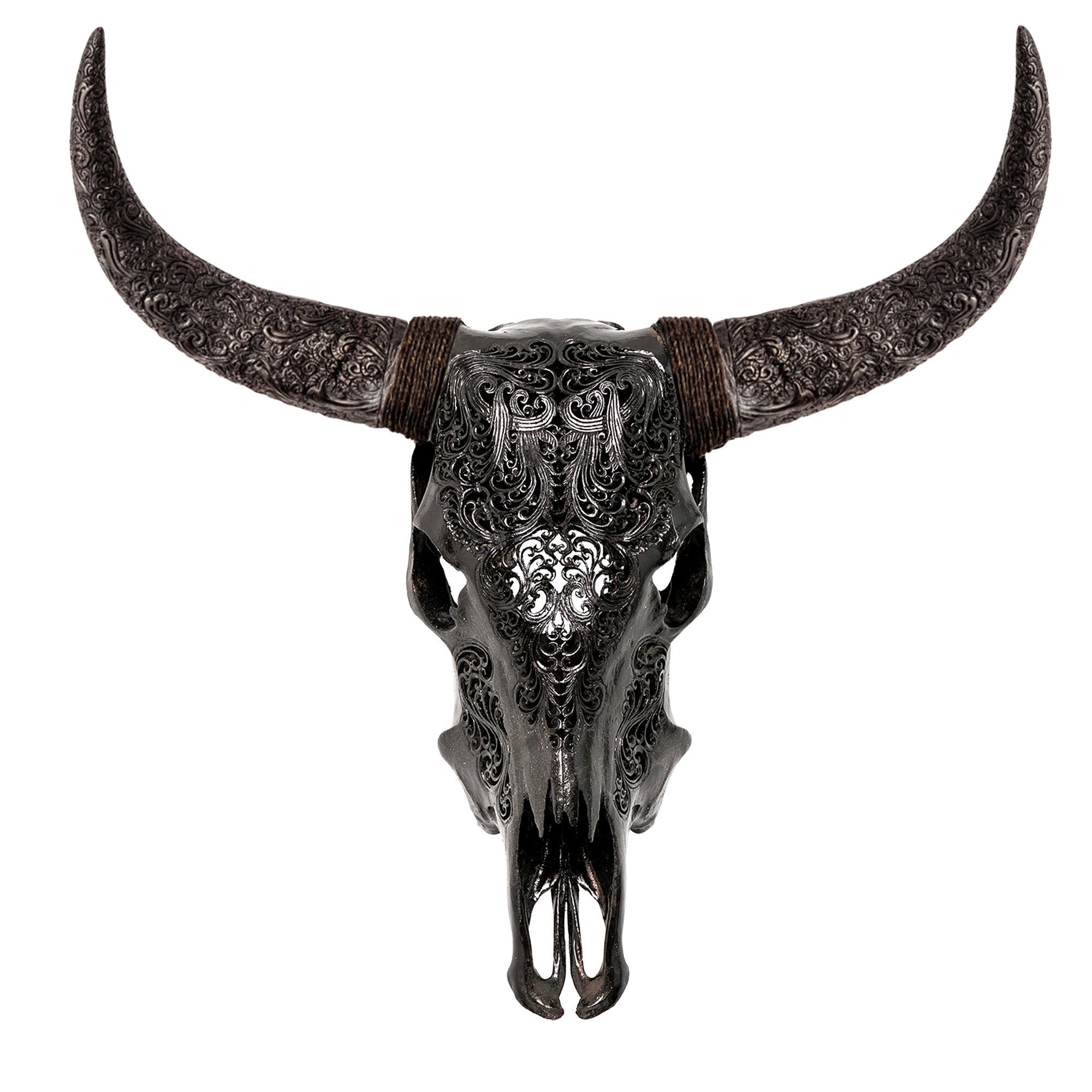 Hand Carved Cow Skull - Black Titan