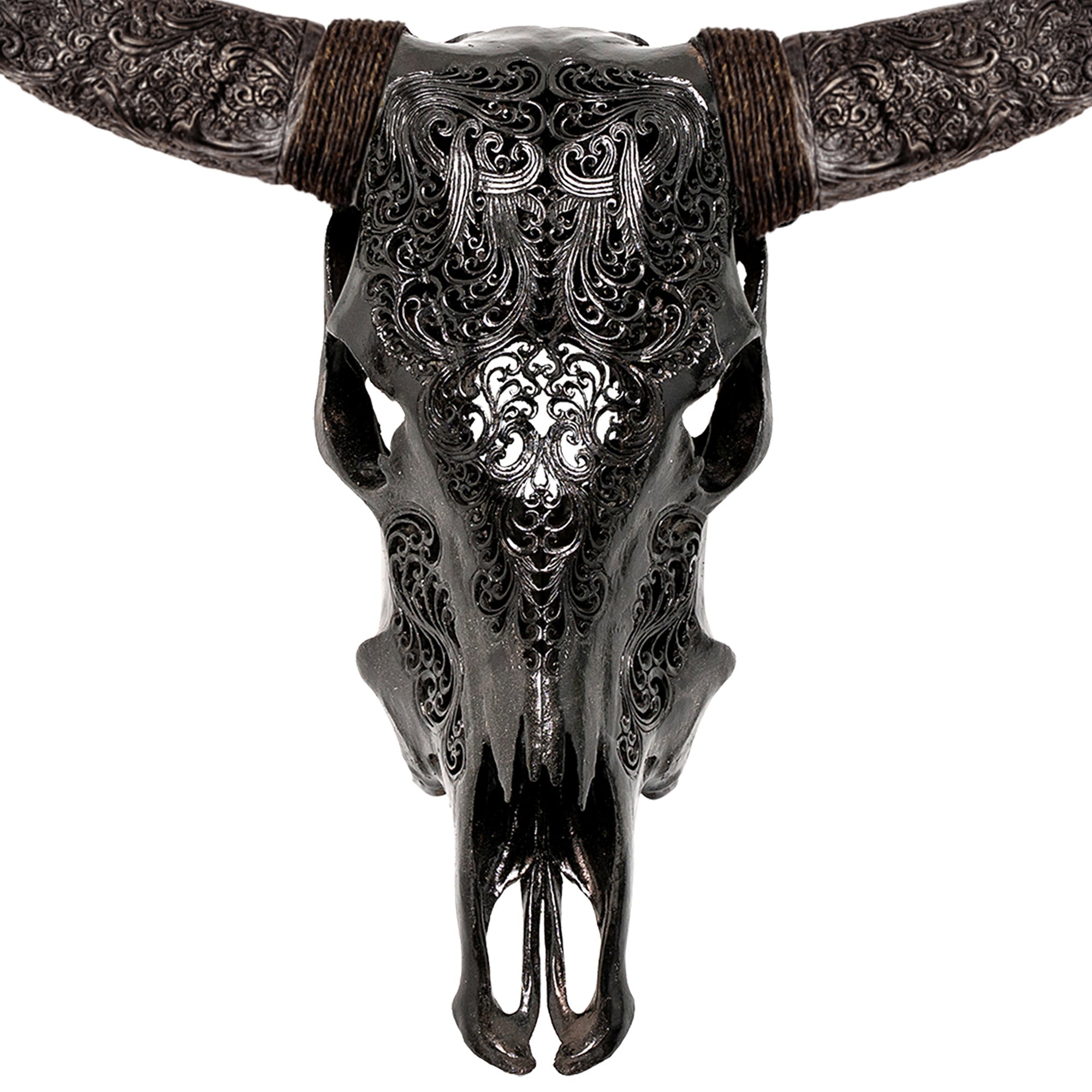 Hand Carved Cow Skull - Black Titan