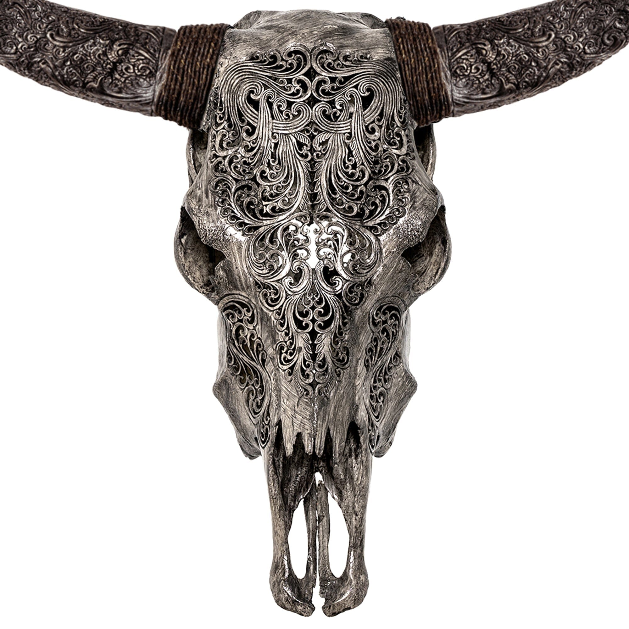 Hand Carved Cow Skull - Gray Titan
