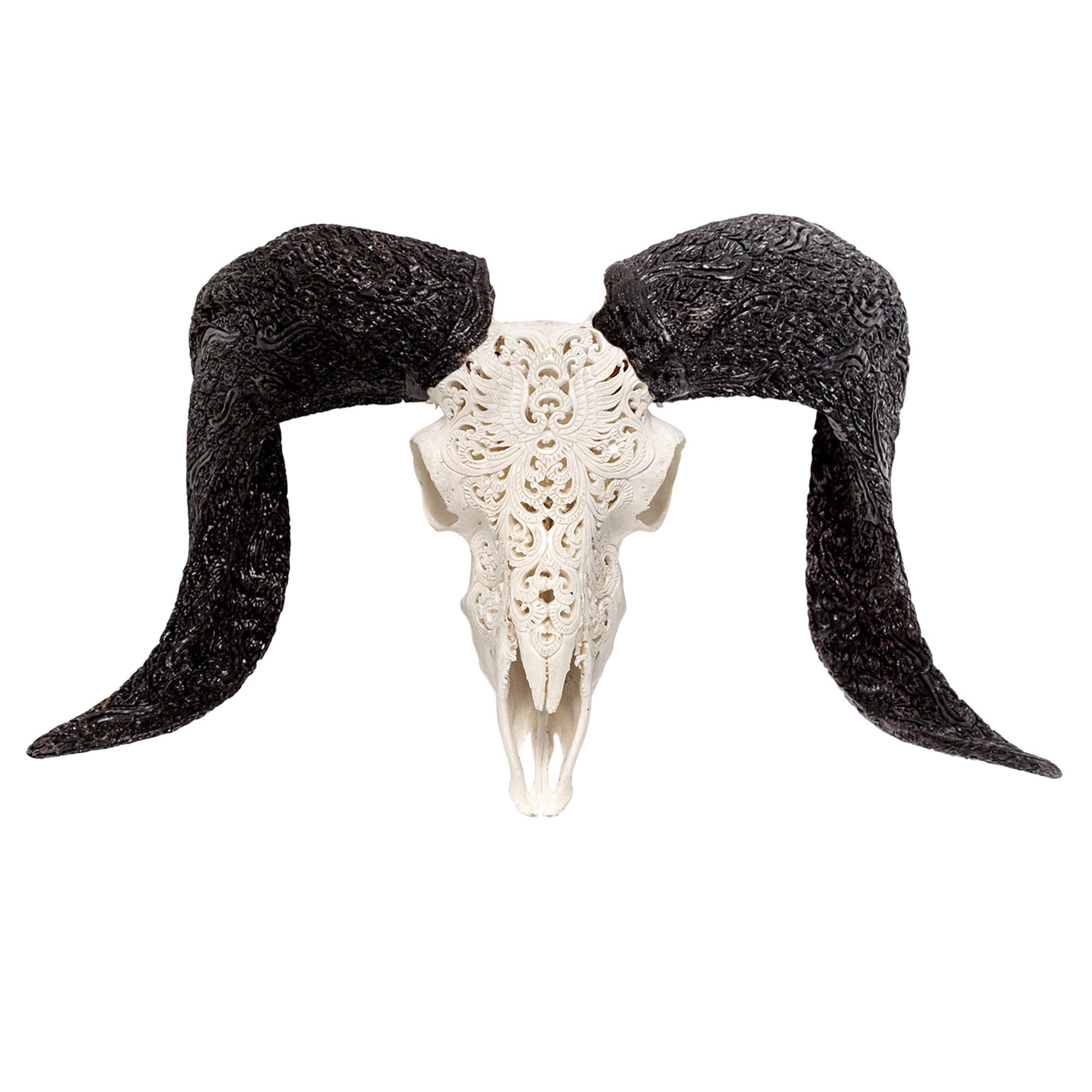 Hand Carved Ram Skull - White Phoenix