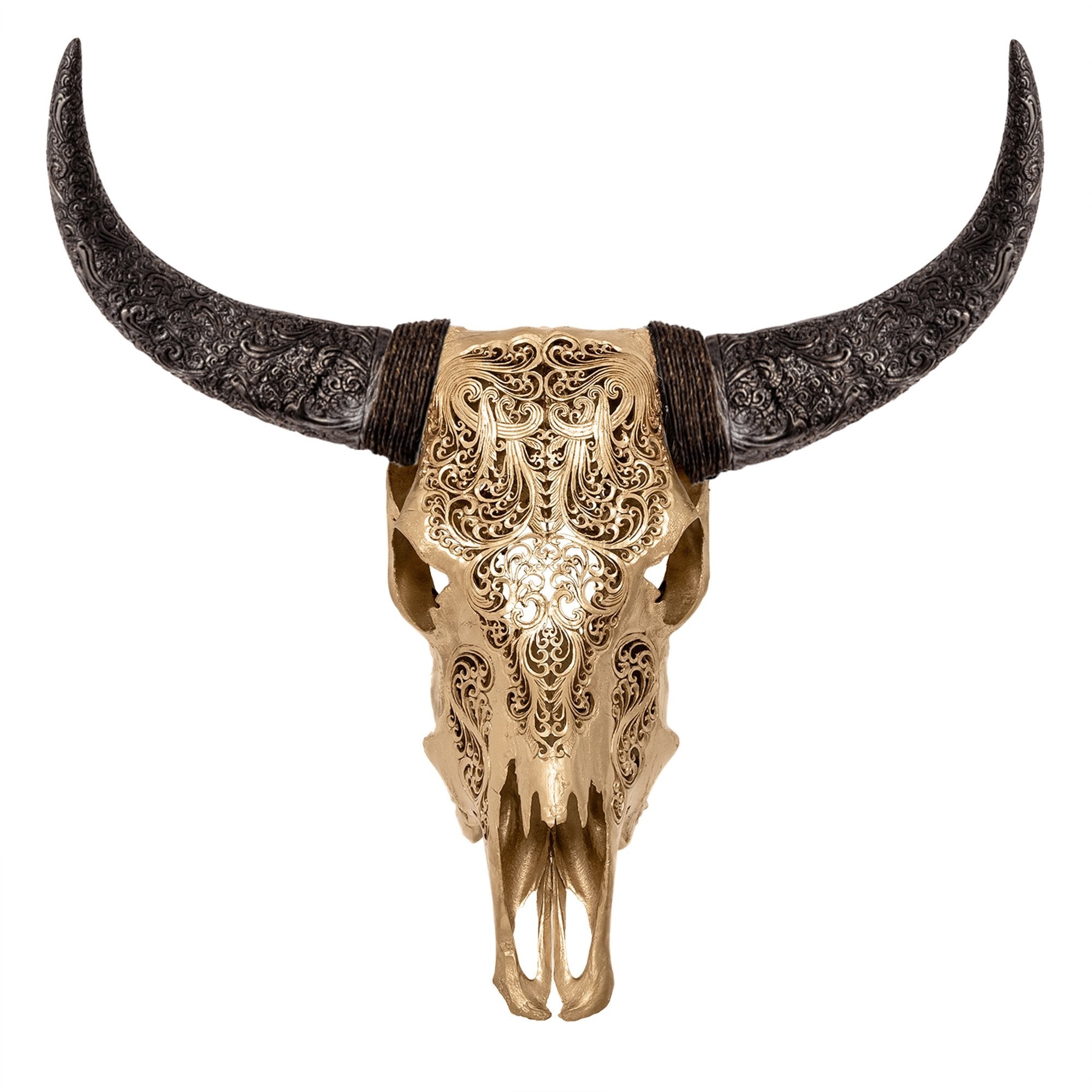 Hand Carved Cow Skull - Golden Titan