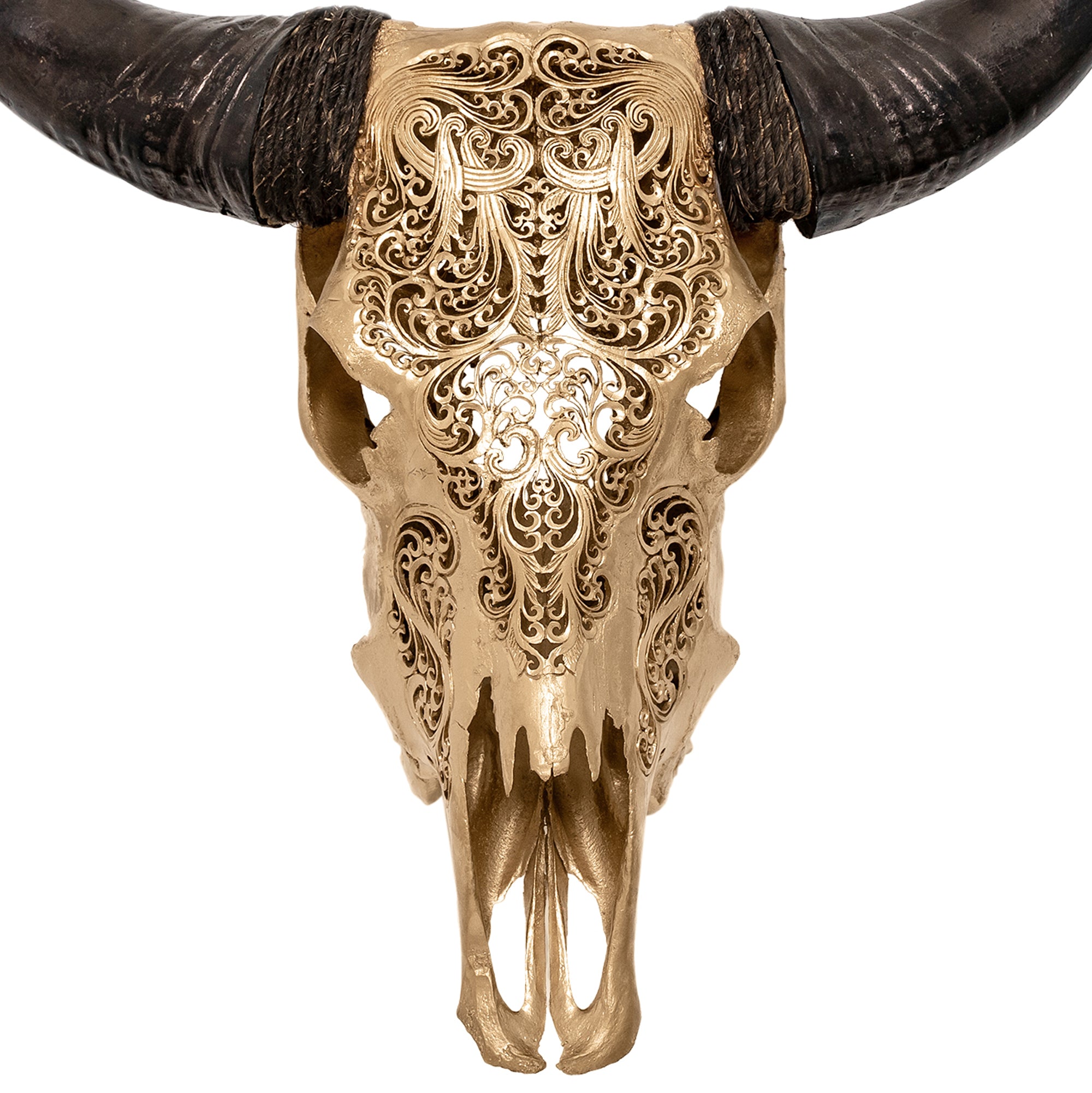 Hand Carved Cow Skull - Golden Titan