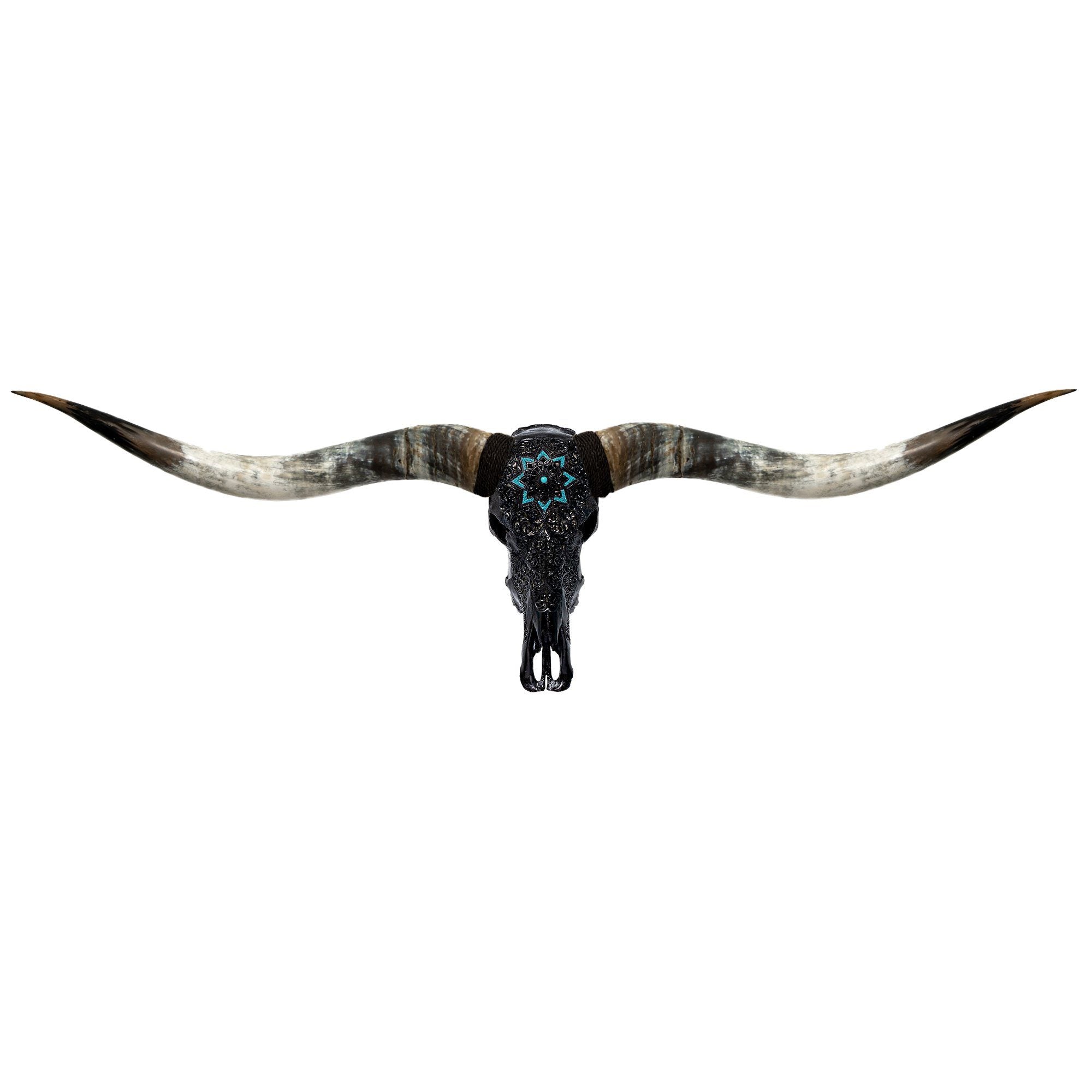Hand Carved Longhorn Skull // XL Horns - Black Glowing Mandala