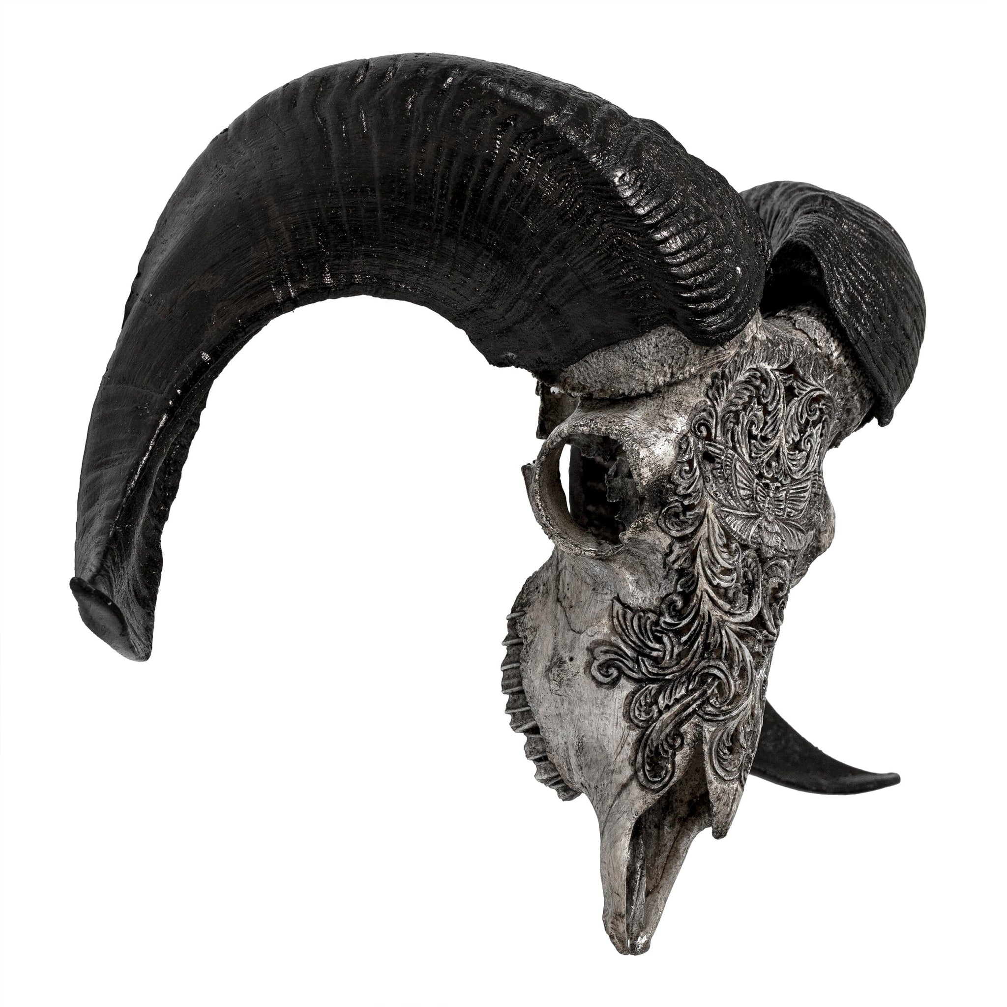 Hand Carved Ram Skull - Gray Moth