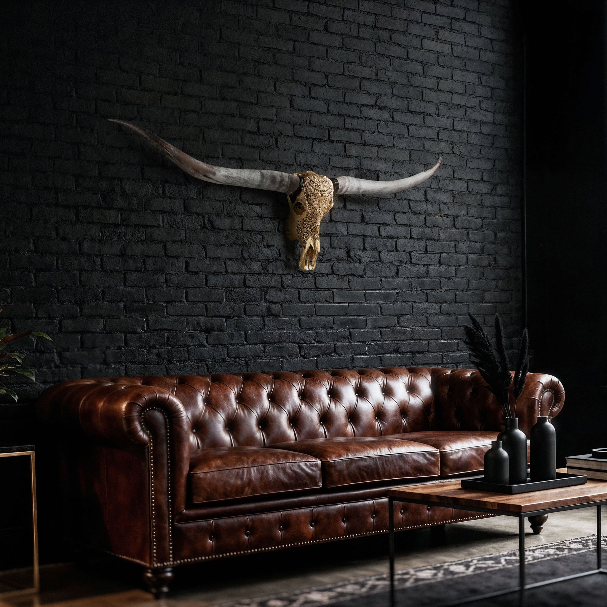 Hand Carved Longhorn Skull // XL Horns - Gold Leaf Boho